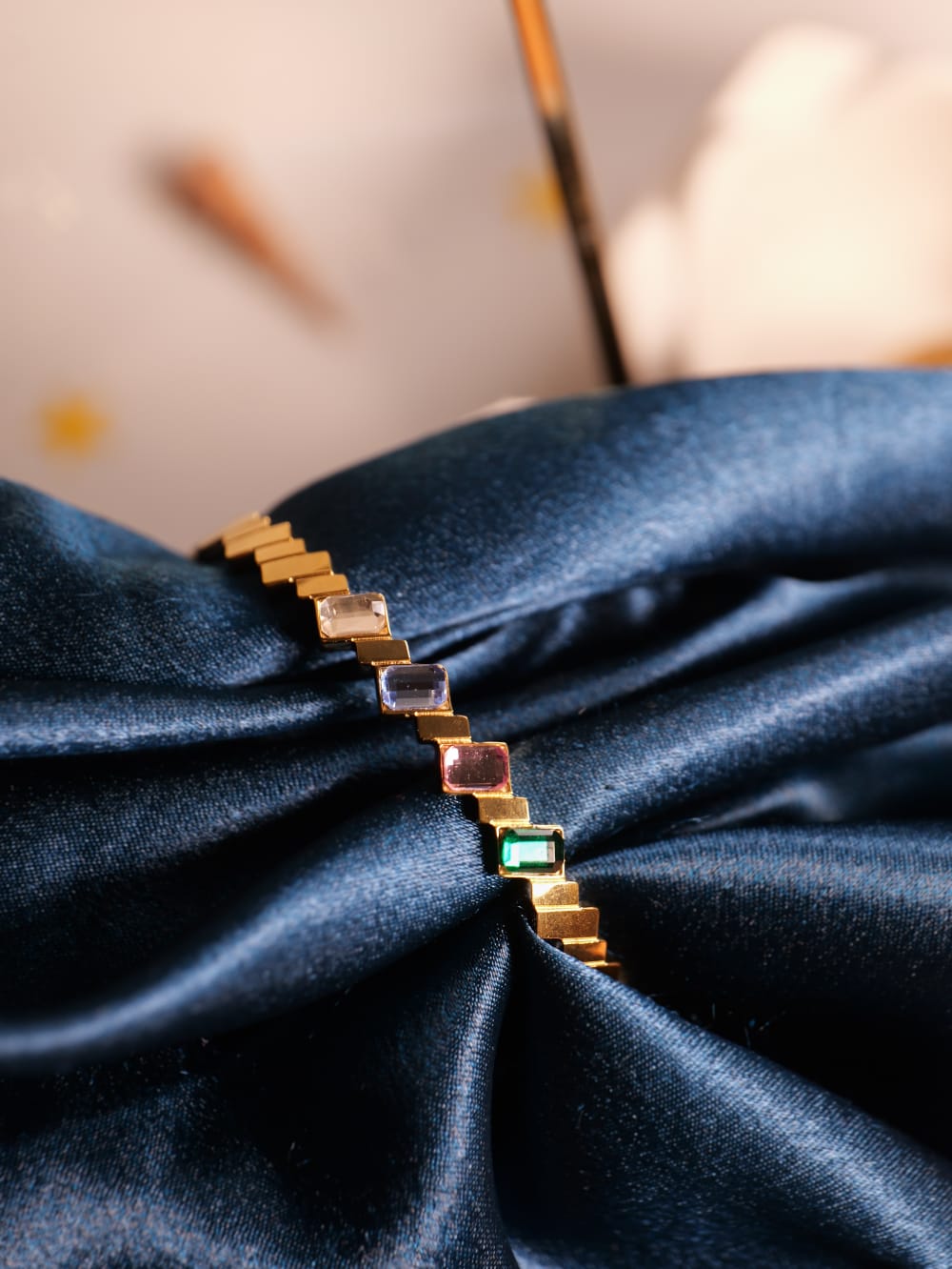 Geometric Rainbow Tile Bracelet – Gold Plated with Enamel Accents