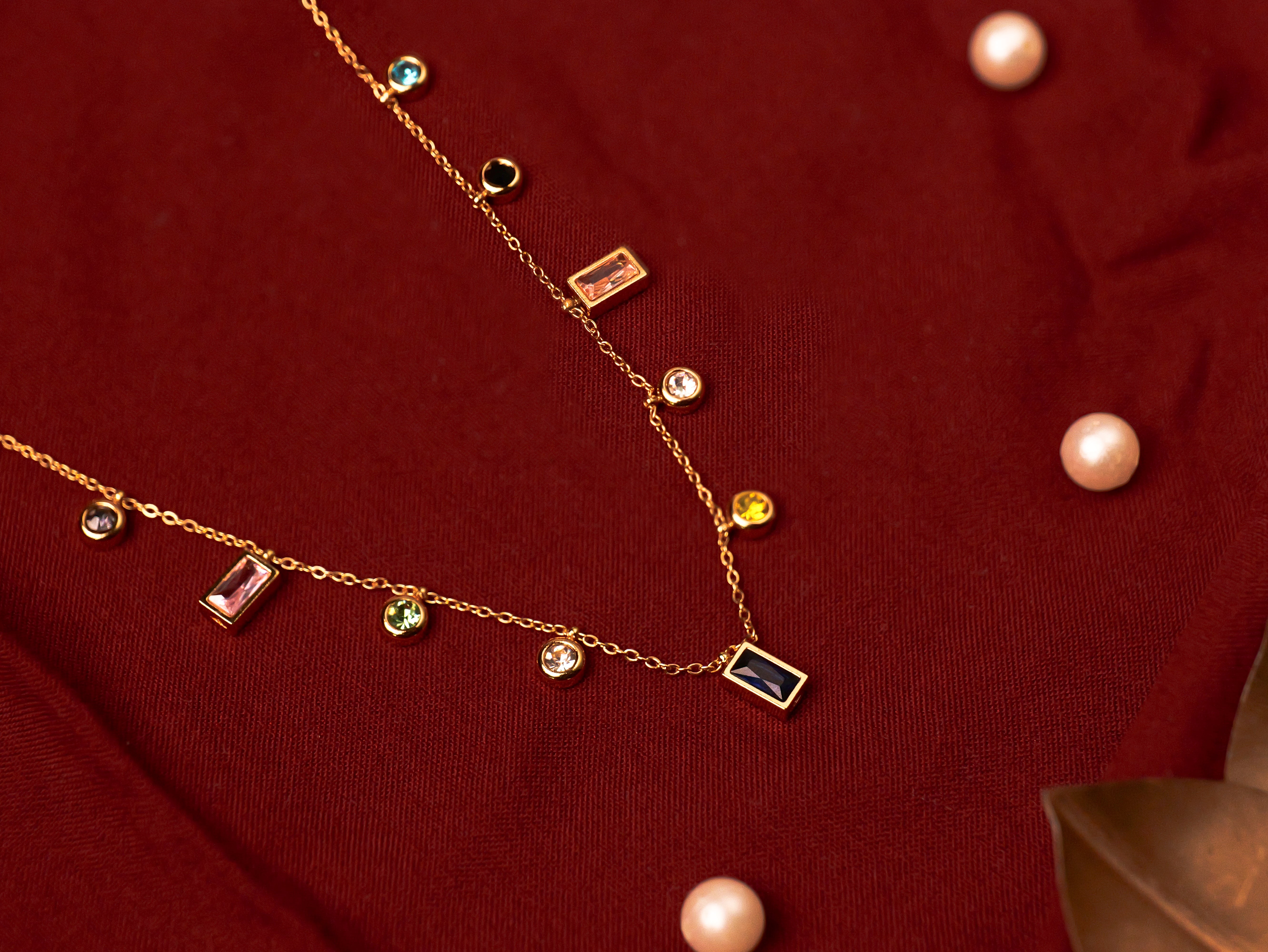 Multicolor Gemstone Drop Necklace