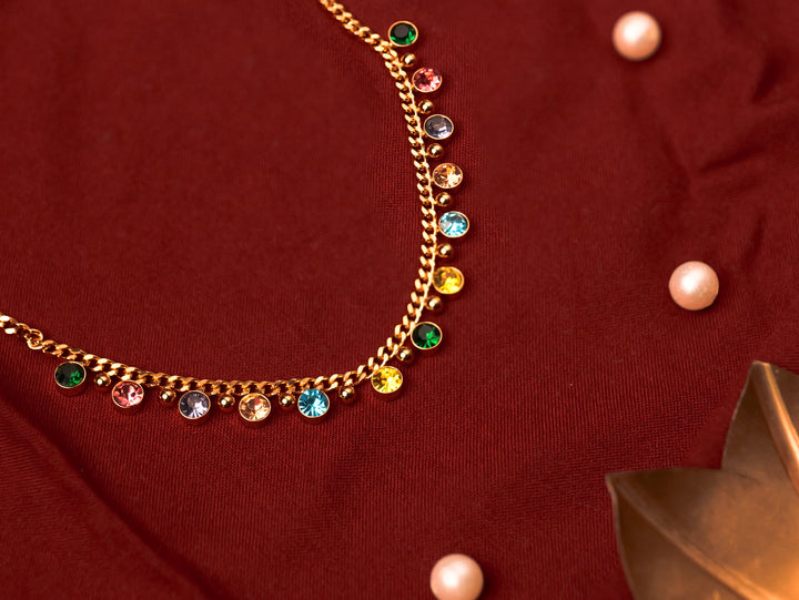 Gold-Plated Multicolor Stone Necklace