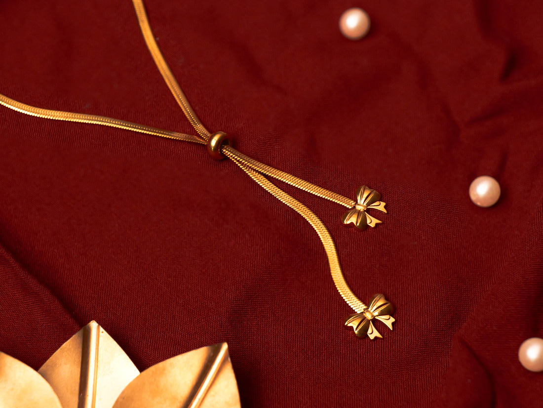 Golden Bow-Tie Lariat Necklace