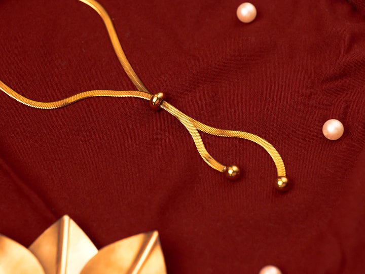 Golden round-Tie Lariat Necklace