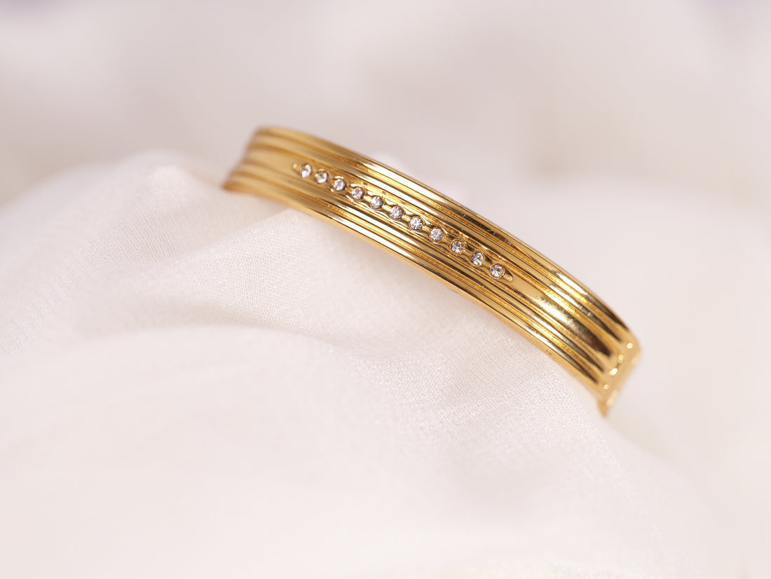 Textured Gold Bracelet with Diamond Detailing