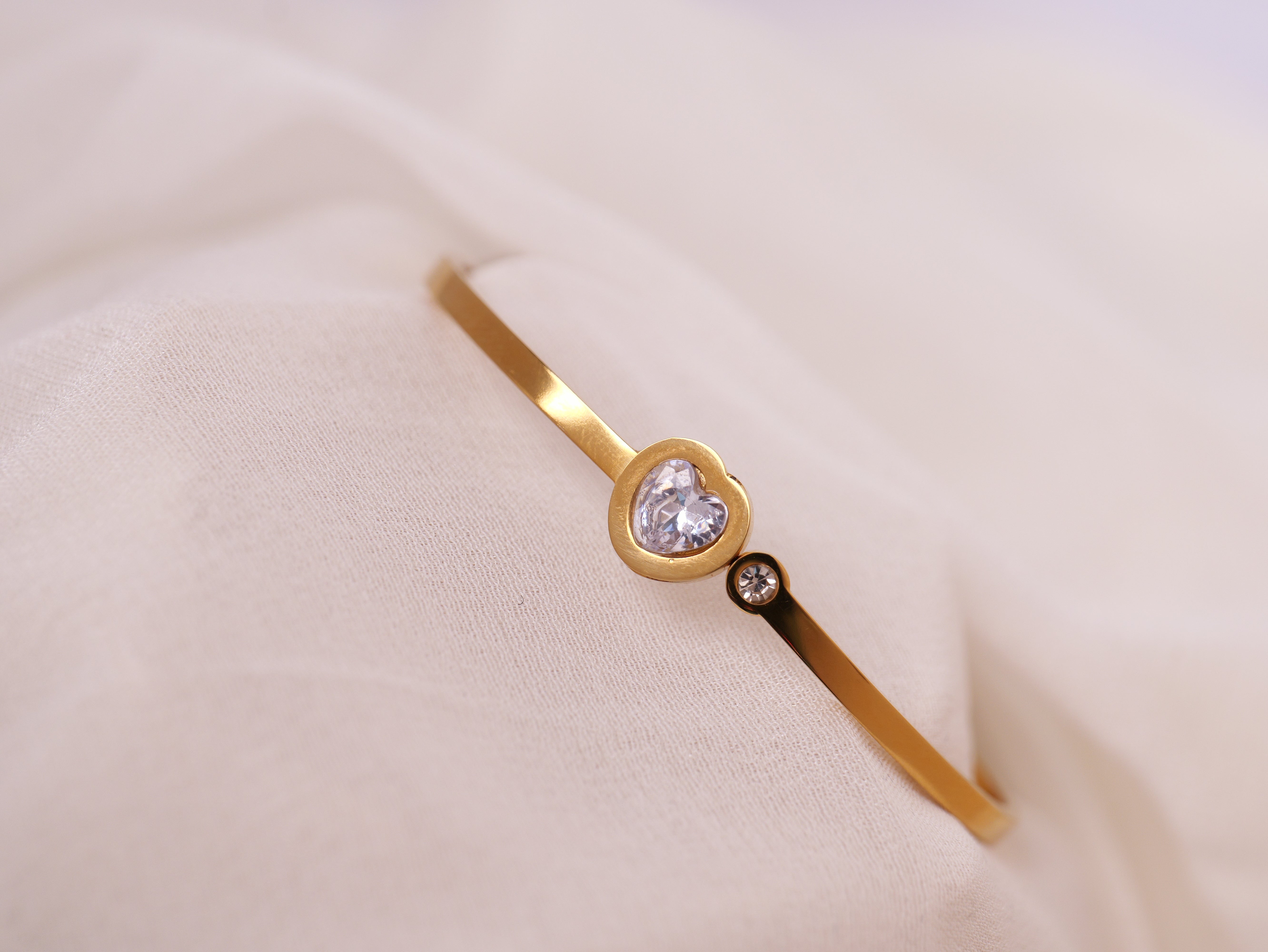 Gold Crystal Accent Cuff Bracelet – Sleek Minimalist Bangle with Dual Sparkling Stones