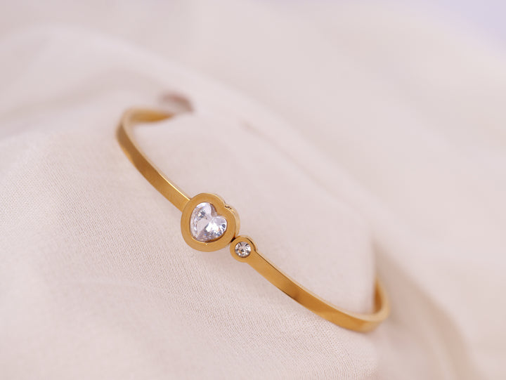 Gold Crystal Accent Cuff Bracelet – Sleek Minimalist Bangle with Dual Sparkling Stones