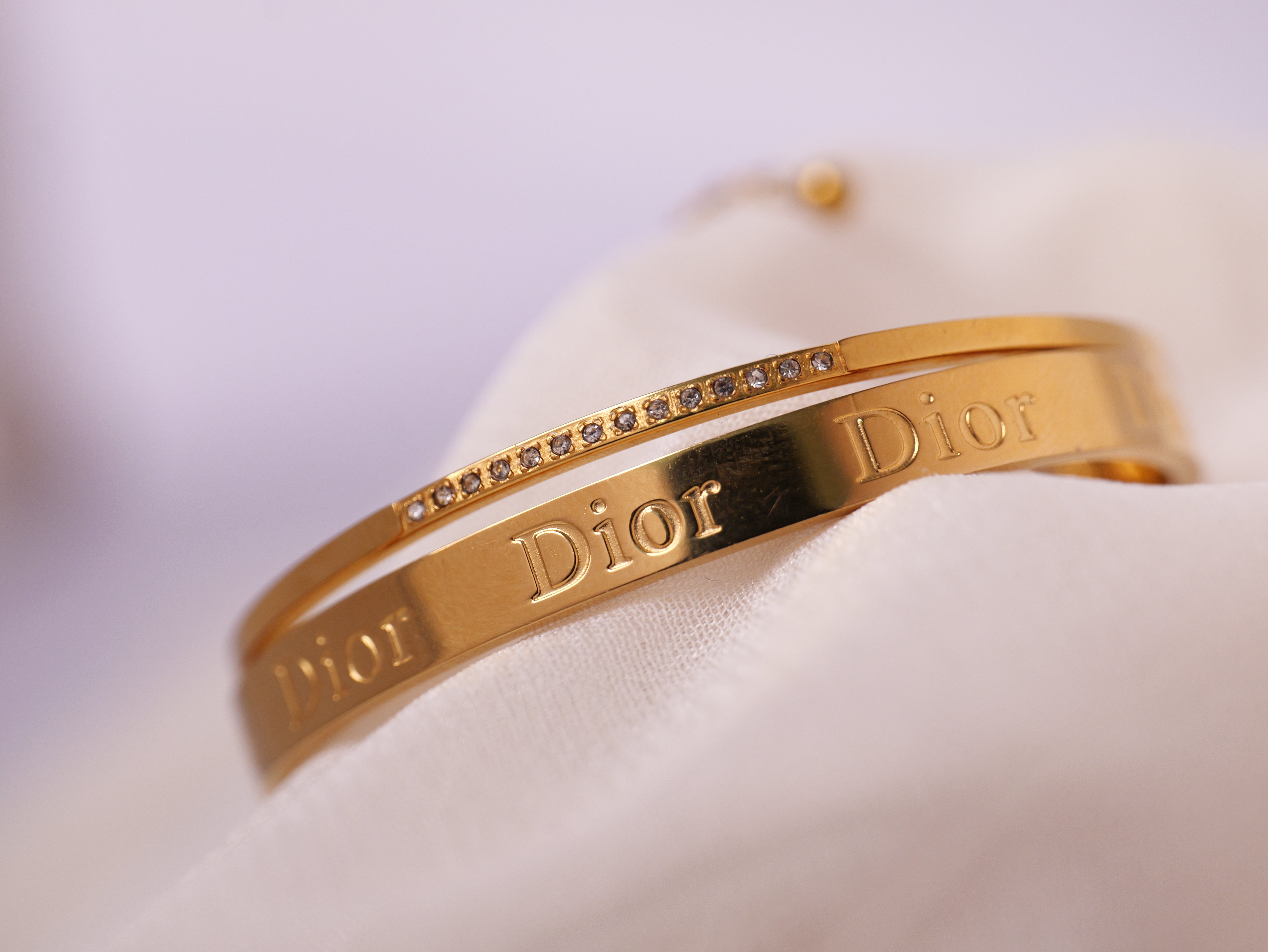 Elegant Gold “Dior” Engraved Bangle