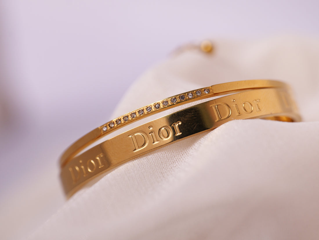 Elegant Gold “Dior” Engraved Bangle