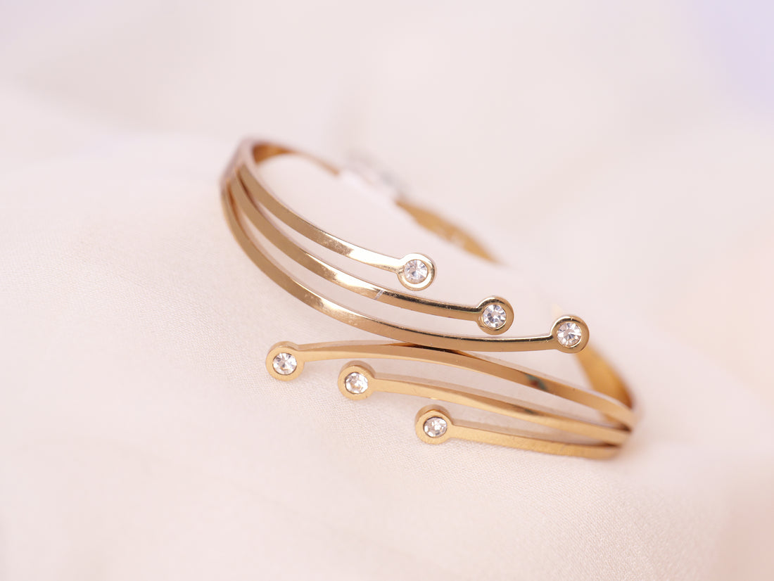 Crystal Wave Gold Cuff Bracelet