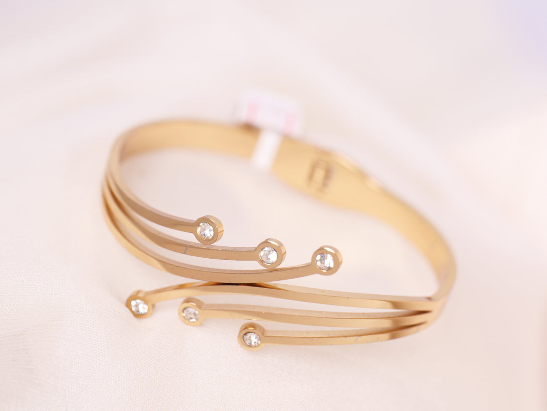 Crystal Wave Gold Cuff Bracelet