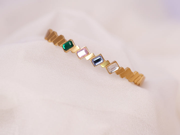 Geometric Rainbow Tile Bracelet – Gold Plated with Enamel Accents