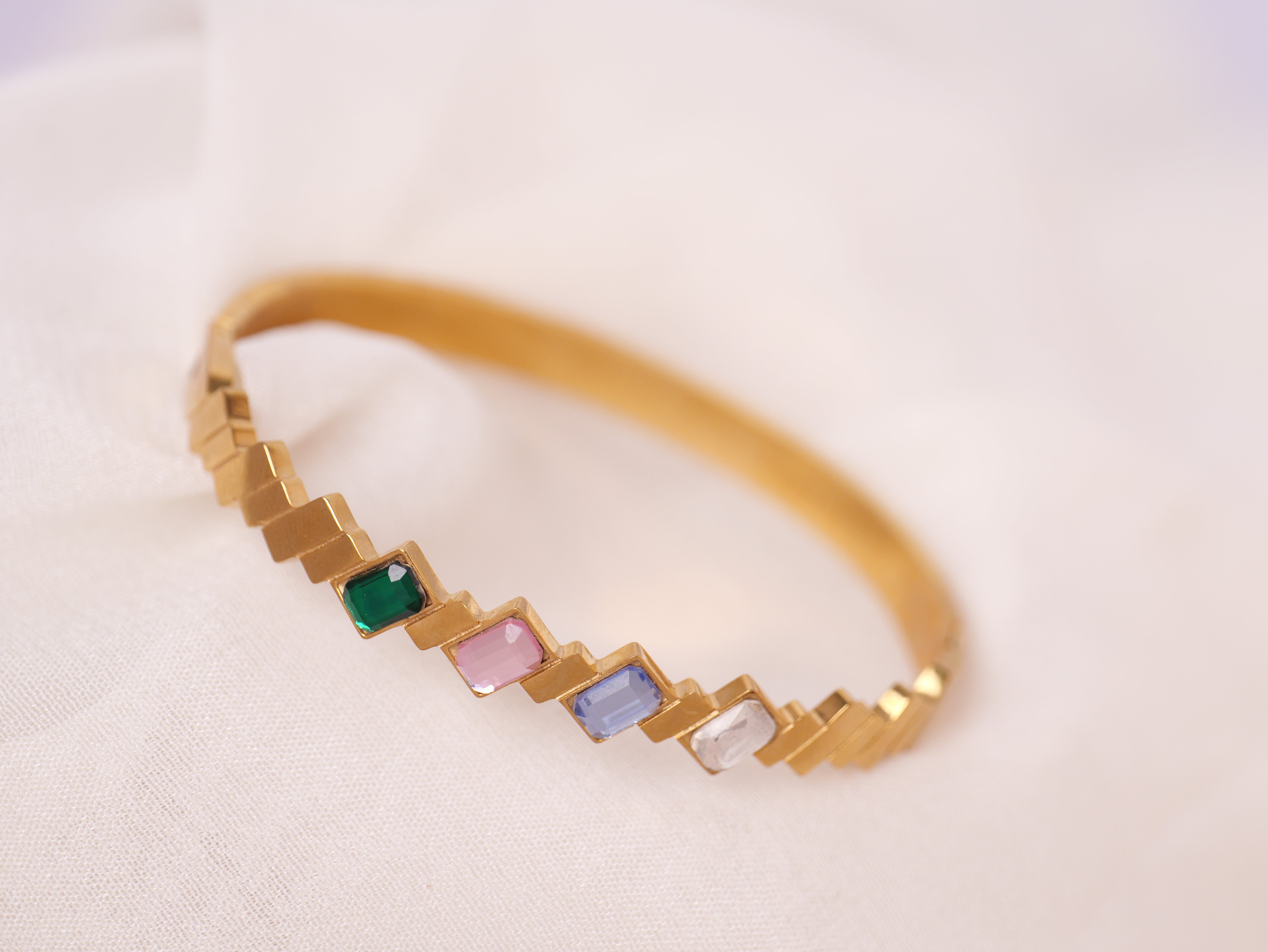 Geometric Rainbow Tile Bracelet – Gold Plated with Enamel Accents