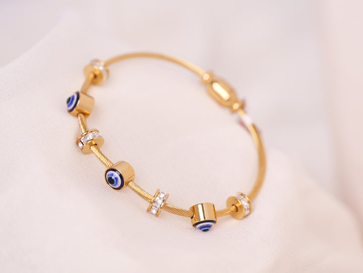 Evil Eye Charm Cable Bracelet for Thin Wrist