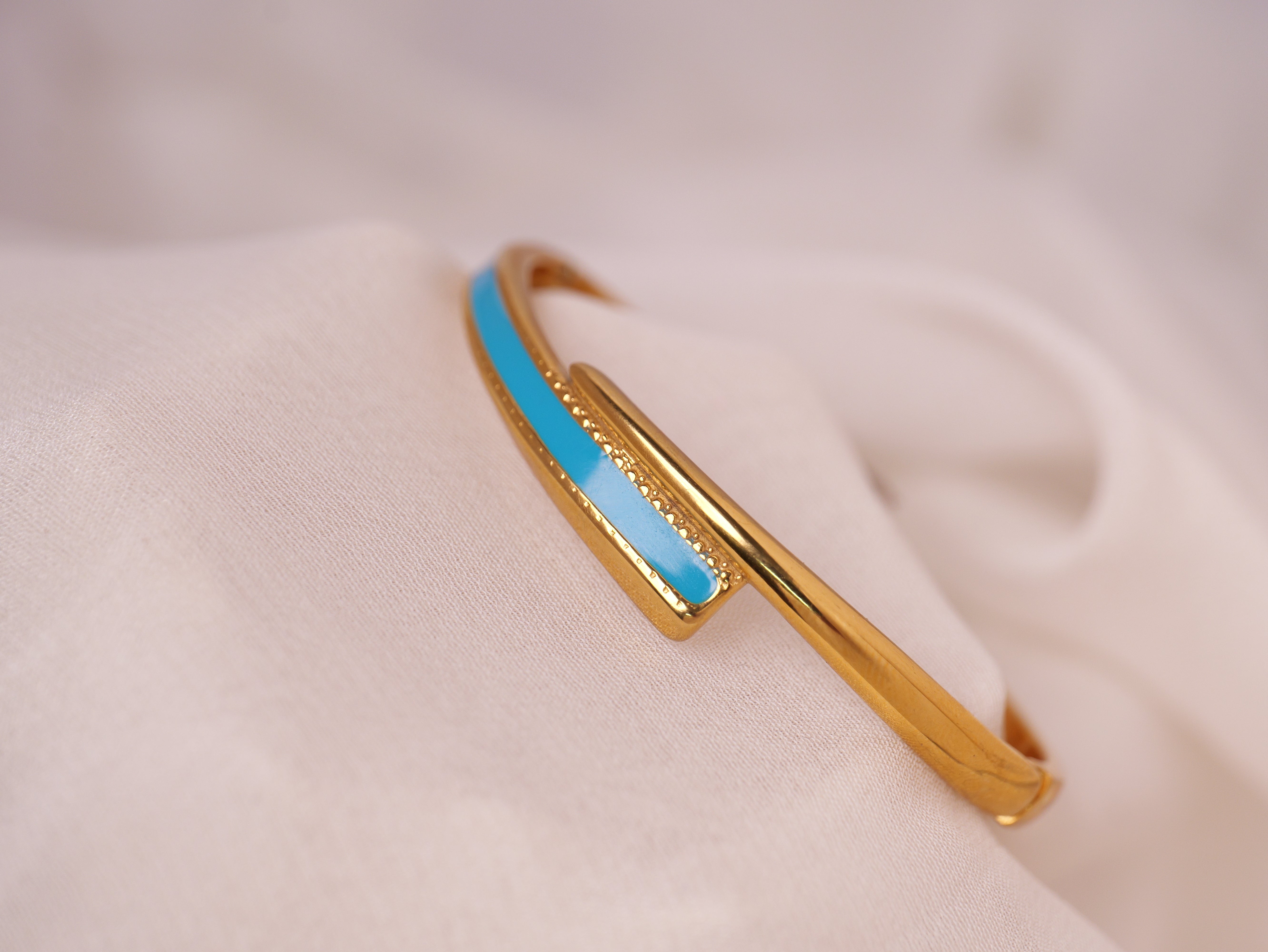 Turquoise Enamel Gold Cuff Bracelet