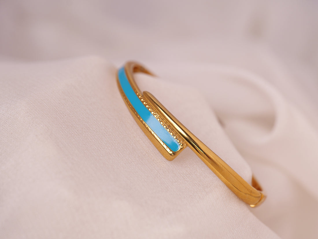 Turquoise Enamel Gold Cuff Bracelet