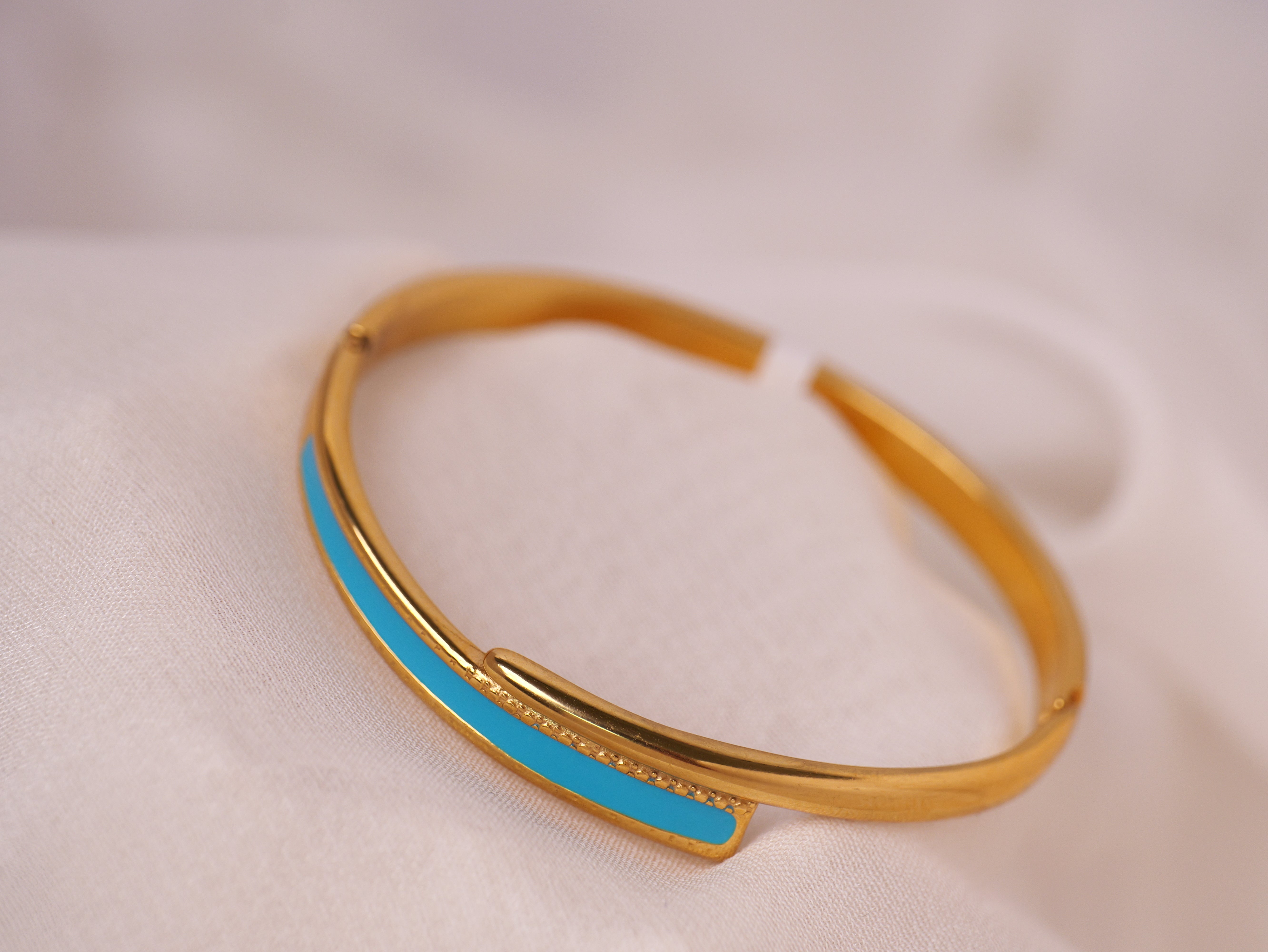 Turquoise Enamel Gold Cuff Bracelet