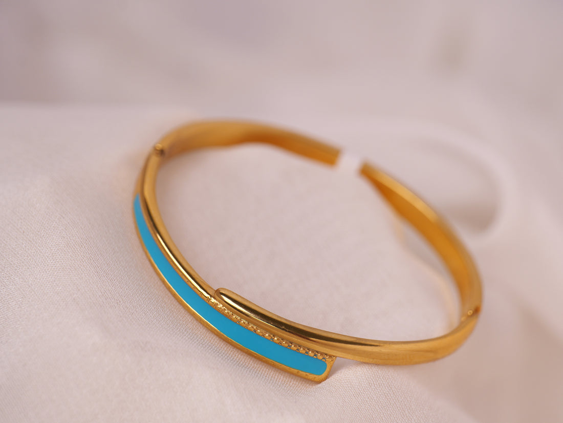 Turquoise Enamel Gold Cuff Bracelet