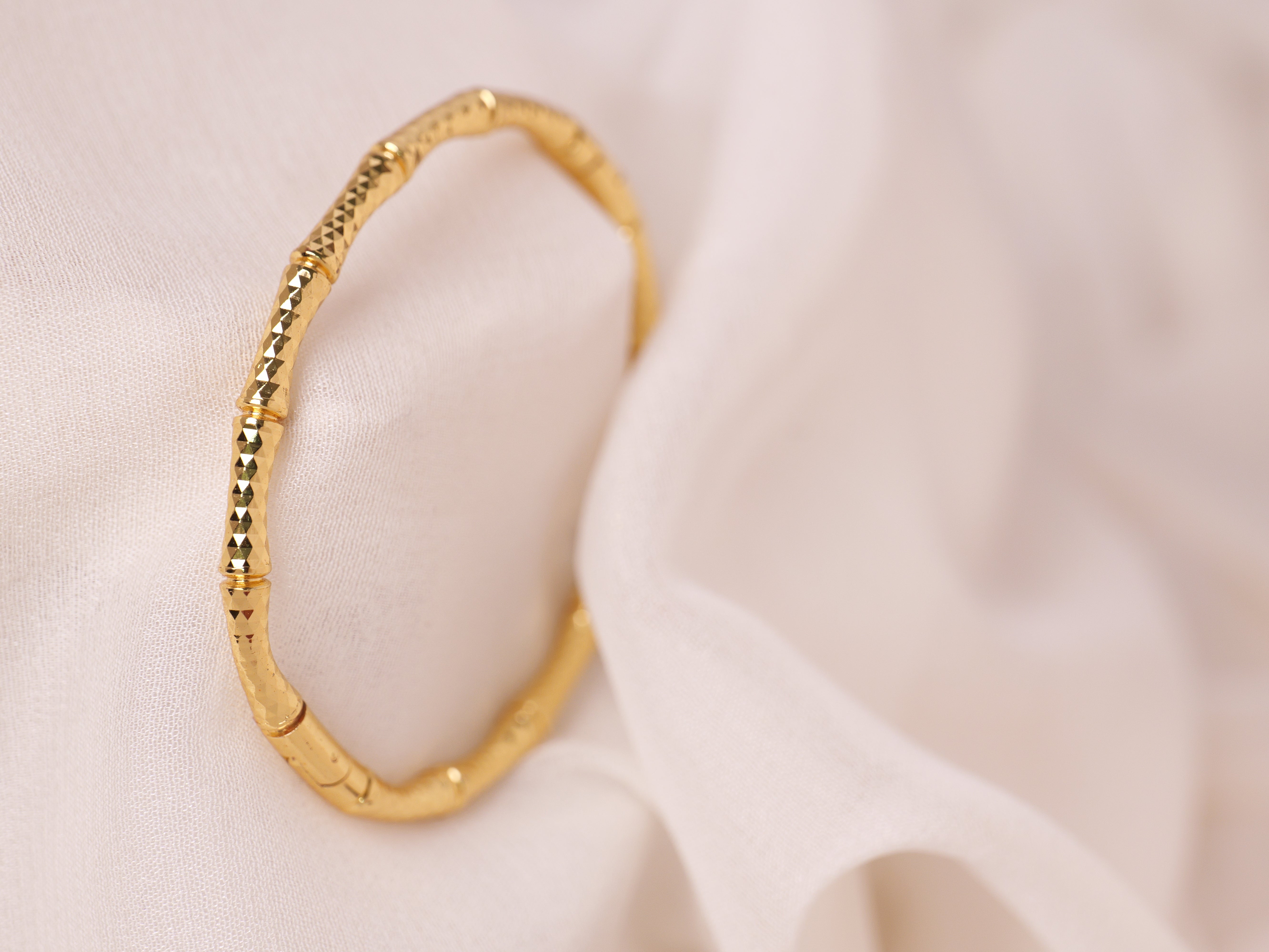 Textured Bamboo Gold Cuff Bracelet