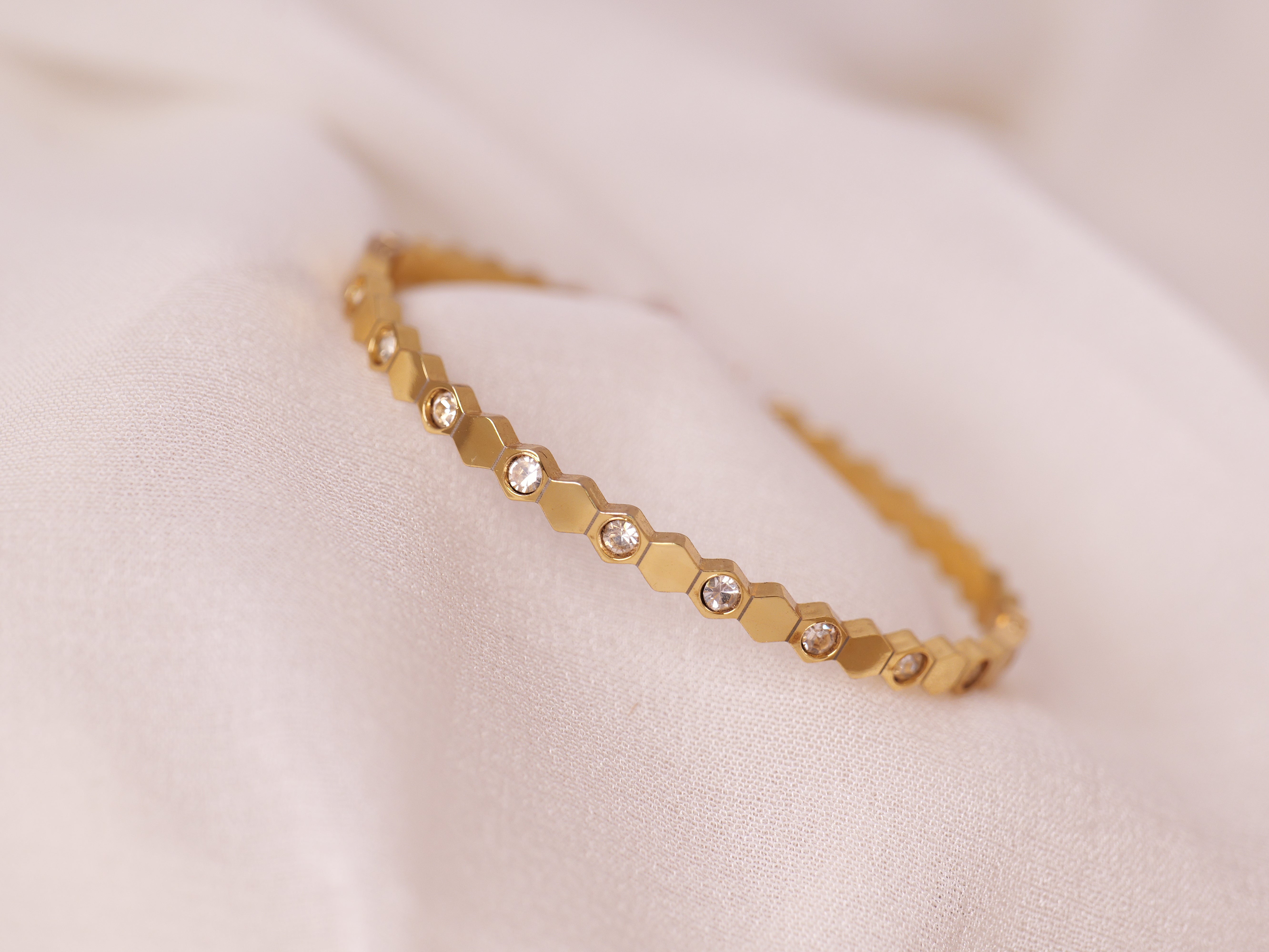 Geometric Gold Bracelet with Diamond Accents
