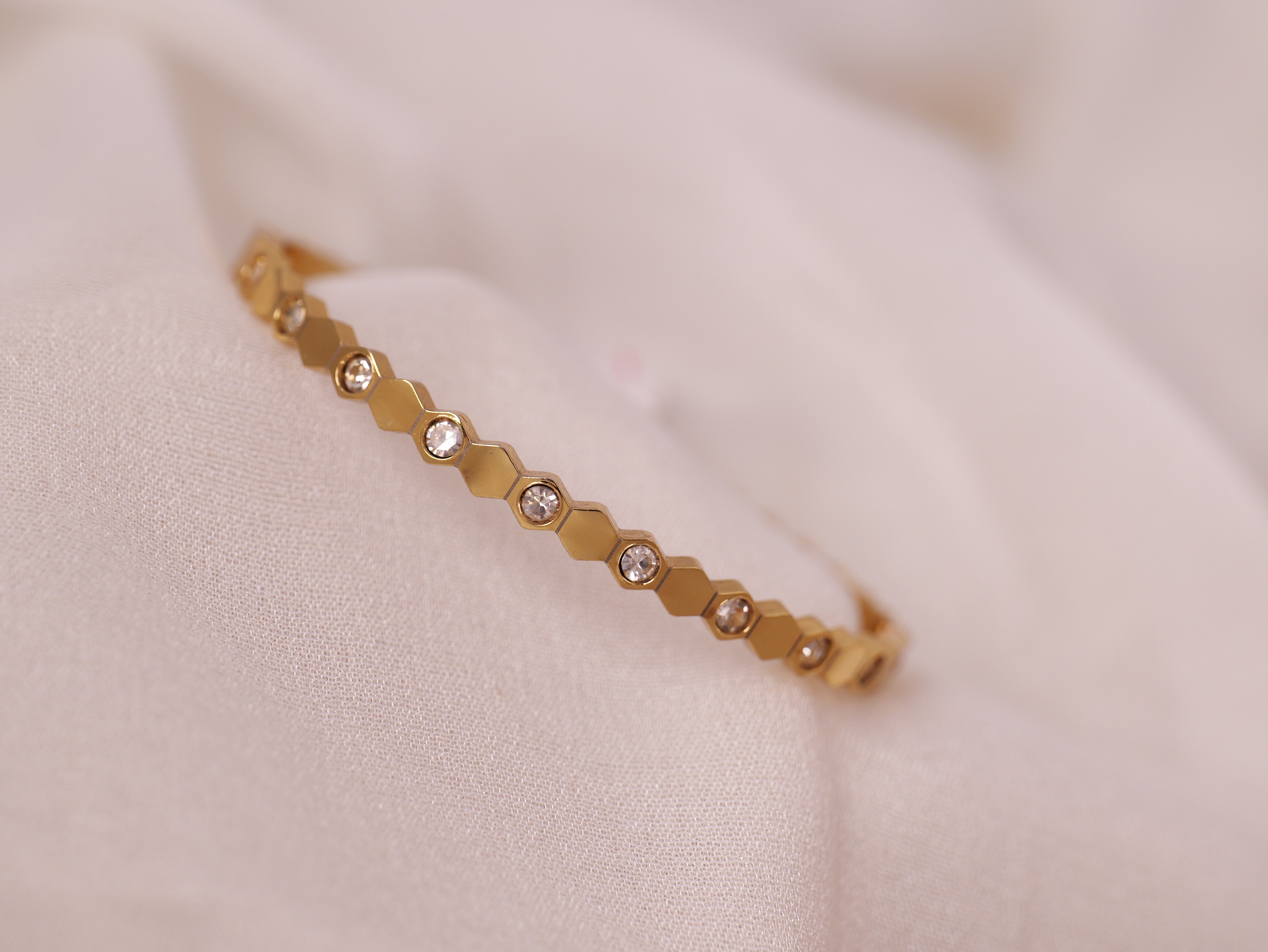 Geometric Gold Bracelet with Diamond Accents
