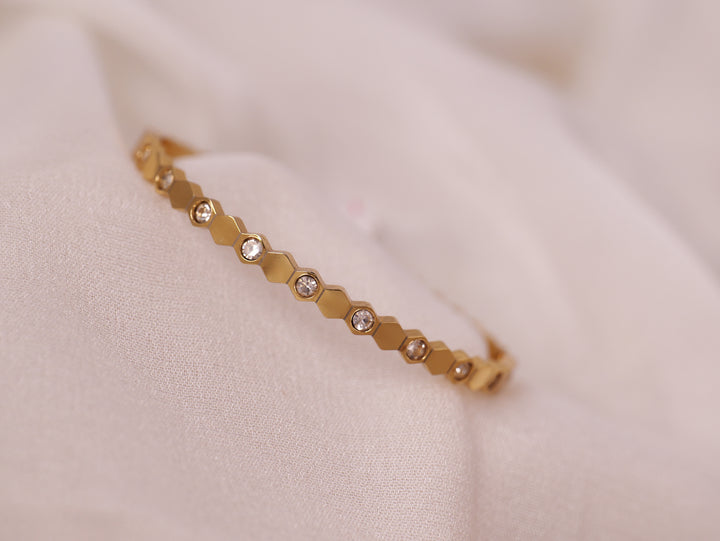 Geometric Gold Bracelet with Diamond Accents