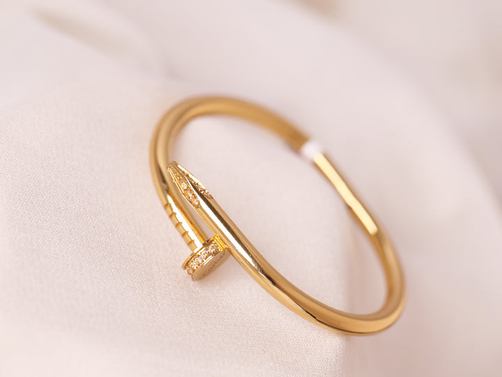 Nail-Inspired Gold Bracelet with Diamond Detailing for Thin Wrist