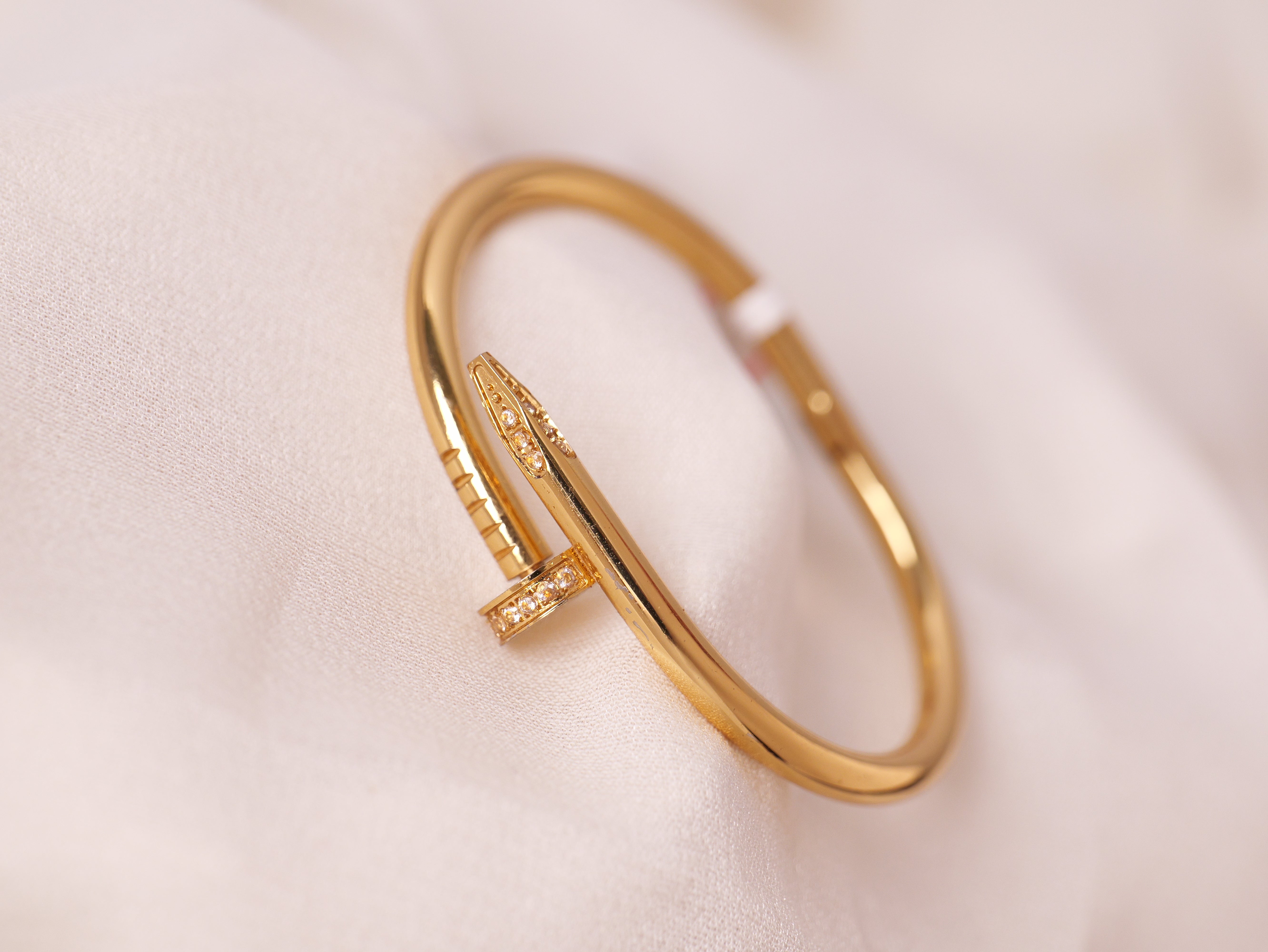 Nail-Inspired Gold Bracelet with Diamond Detailing for Thin Wrist