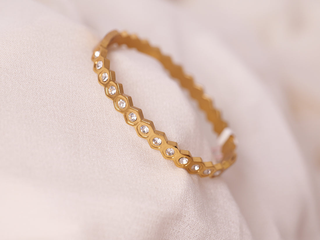 Hexagon Diamond-Studded Gold Bracelet for Thin Wrist