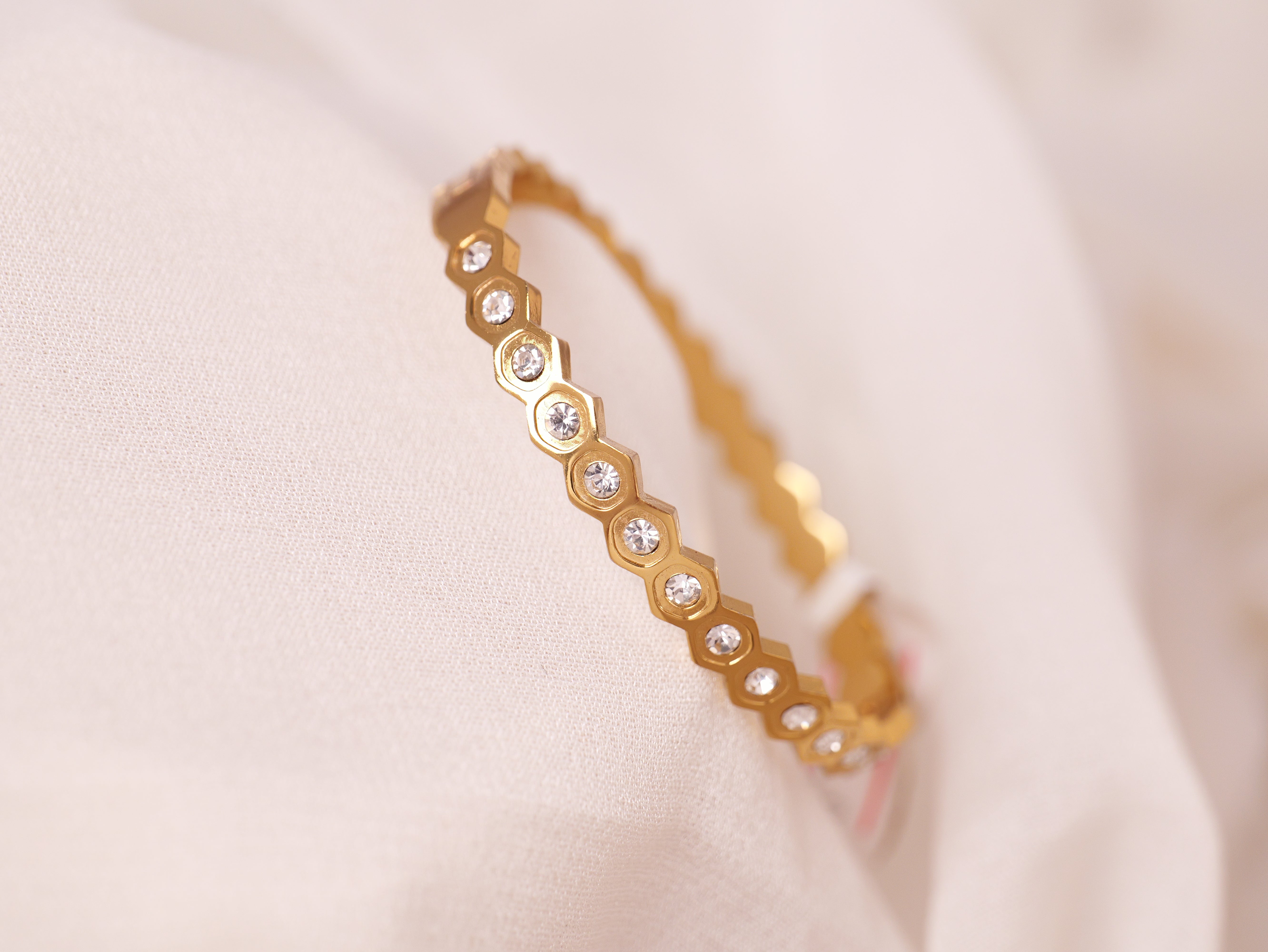 Hexagon Diamond-Studded Gold Bracelet for Thin Wrist