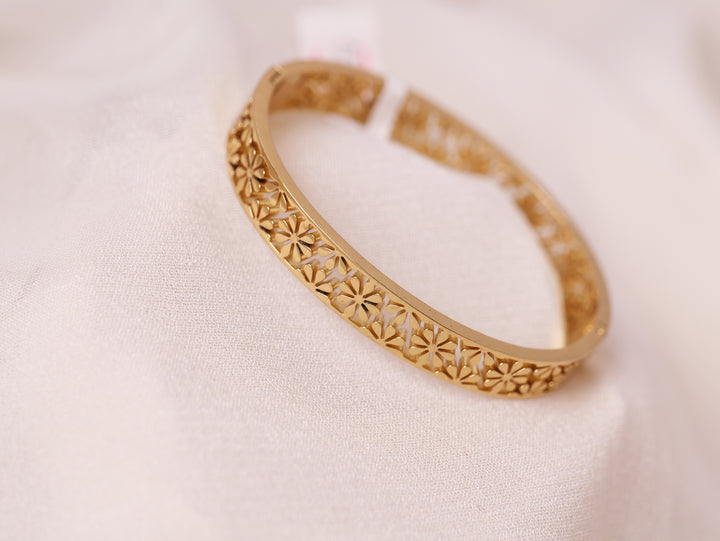 Floral Cutout Gold Cuff Bracelet for Thin Wrist