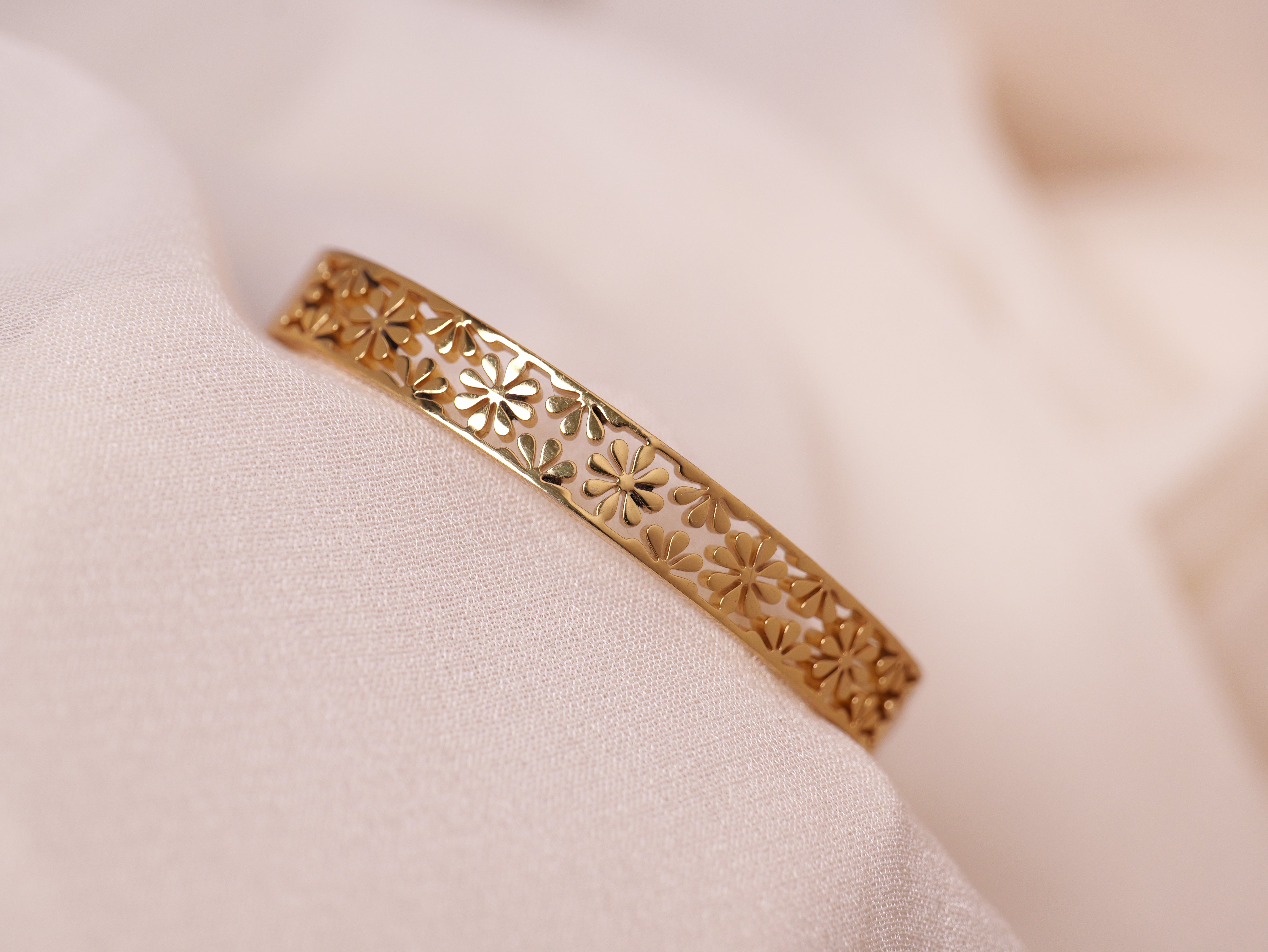Floral Cutout Gold Cuff Bracelet for Thin Wrist
