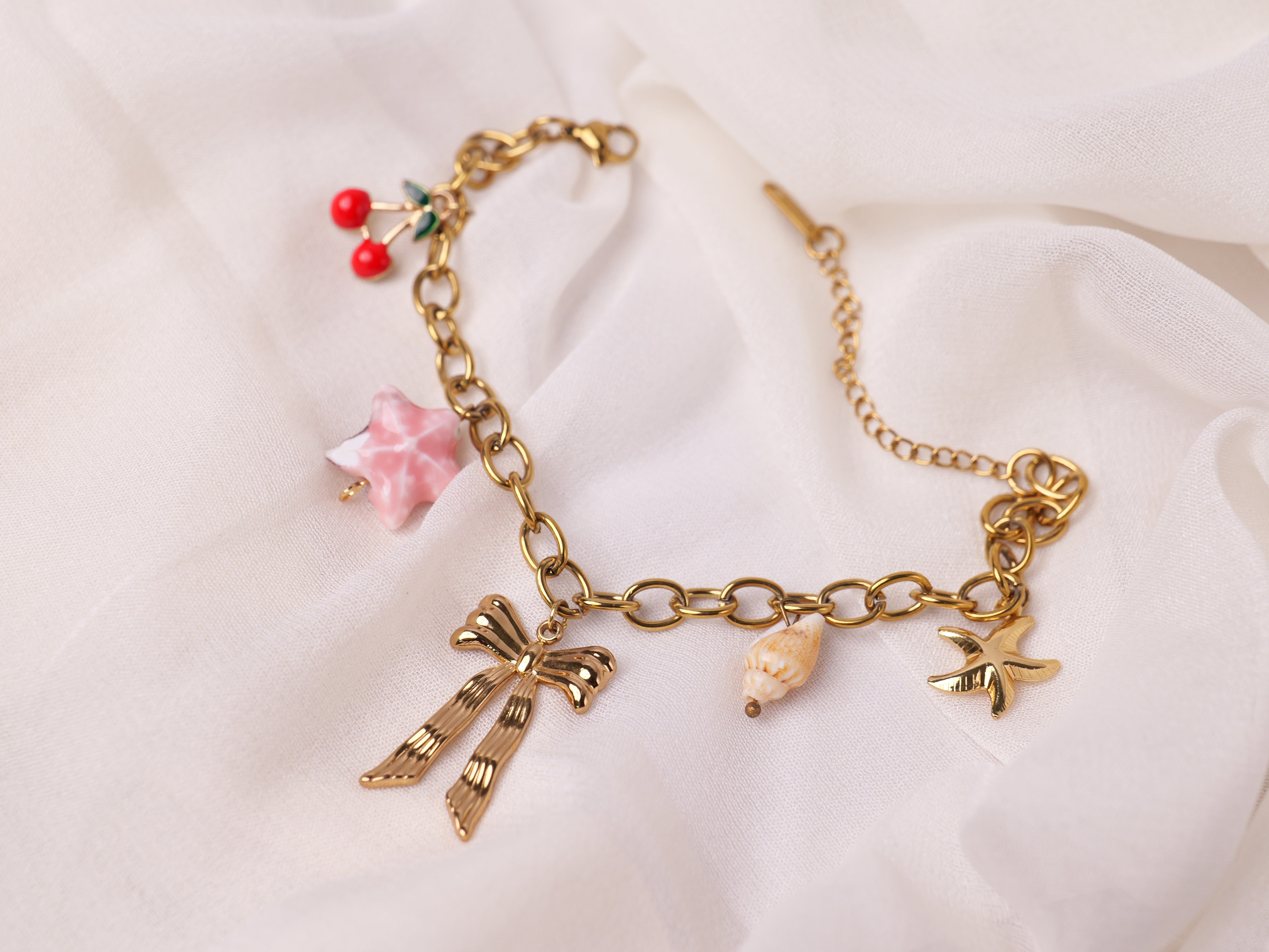 Golden Bow & Star Charm Bracelet