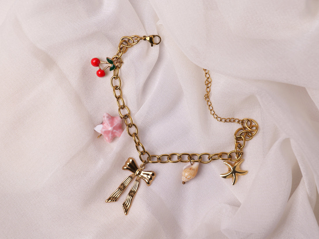 Golden Bow & Star Charm Bracelet
