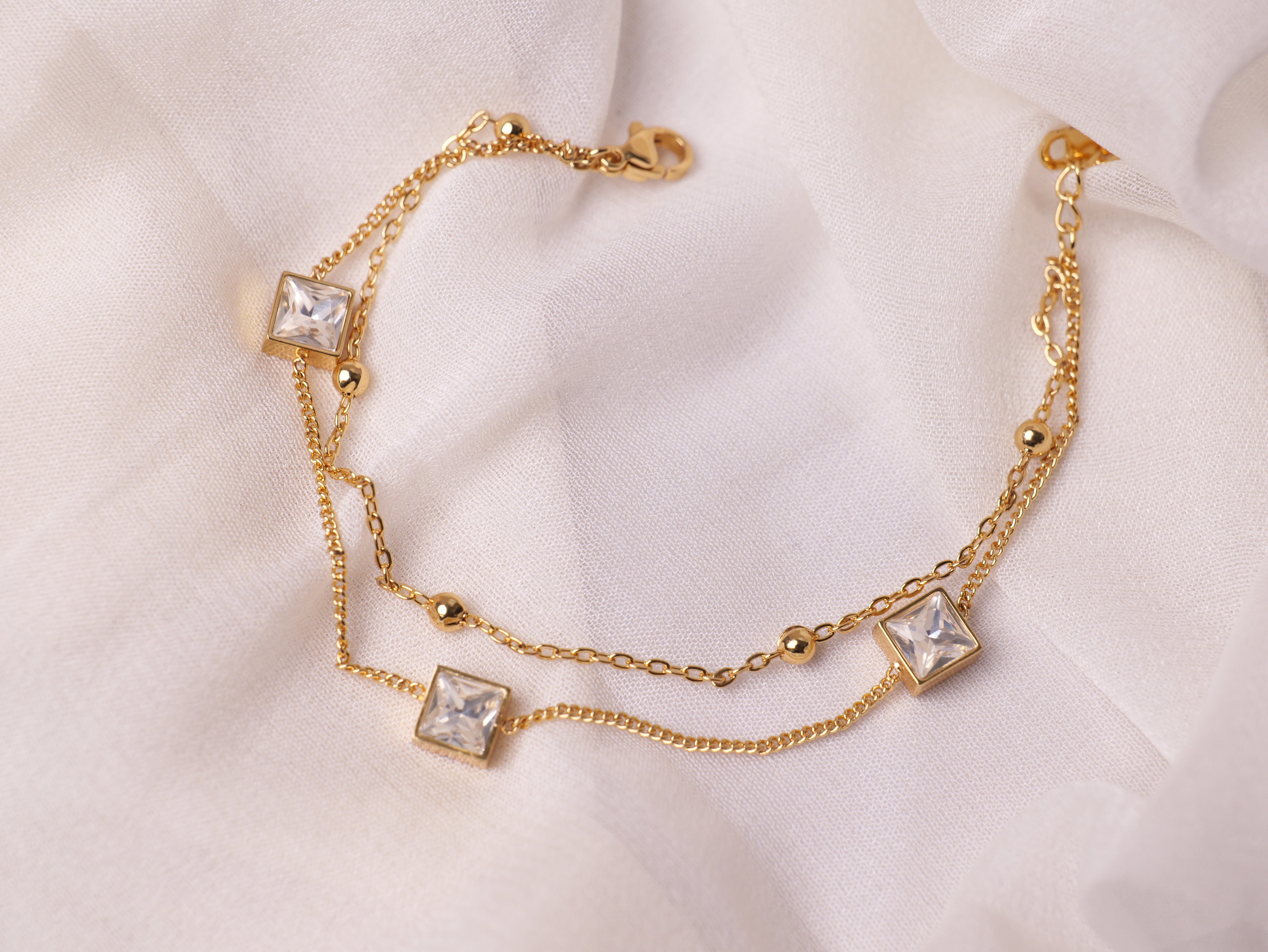 Duo Layer Crystal Chain Bracelet
