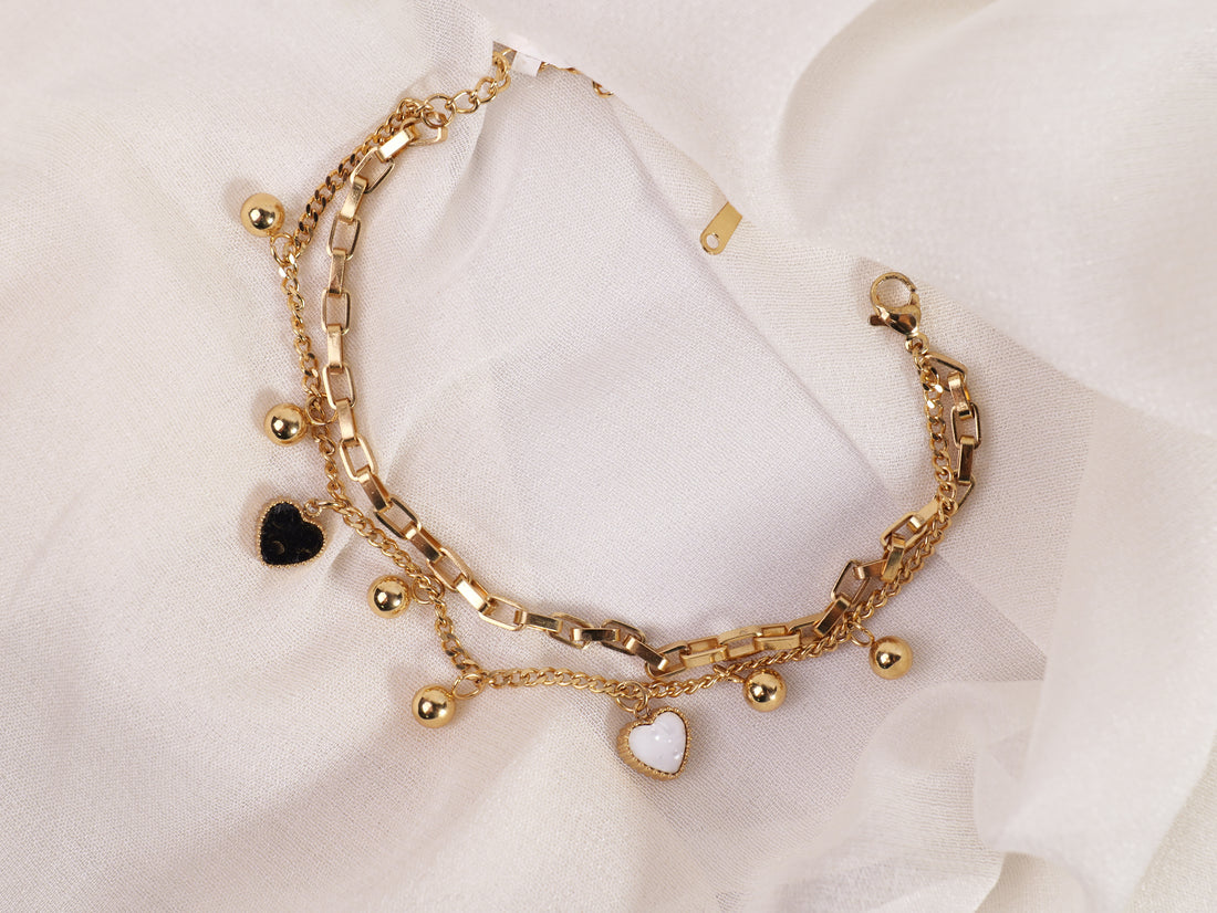Dual Heart Charm Gold Bracelet