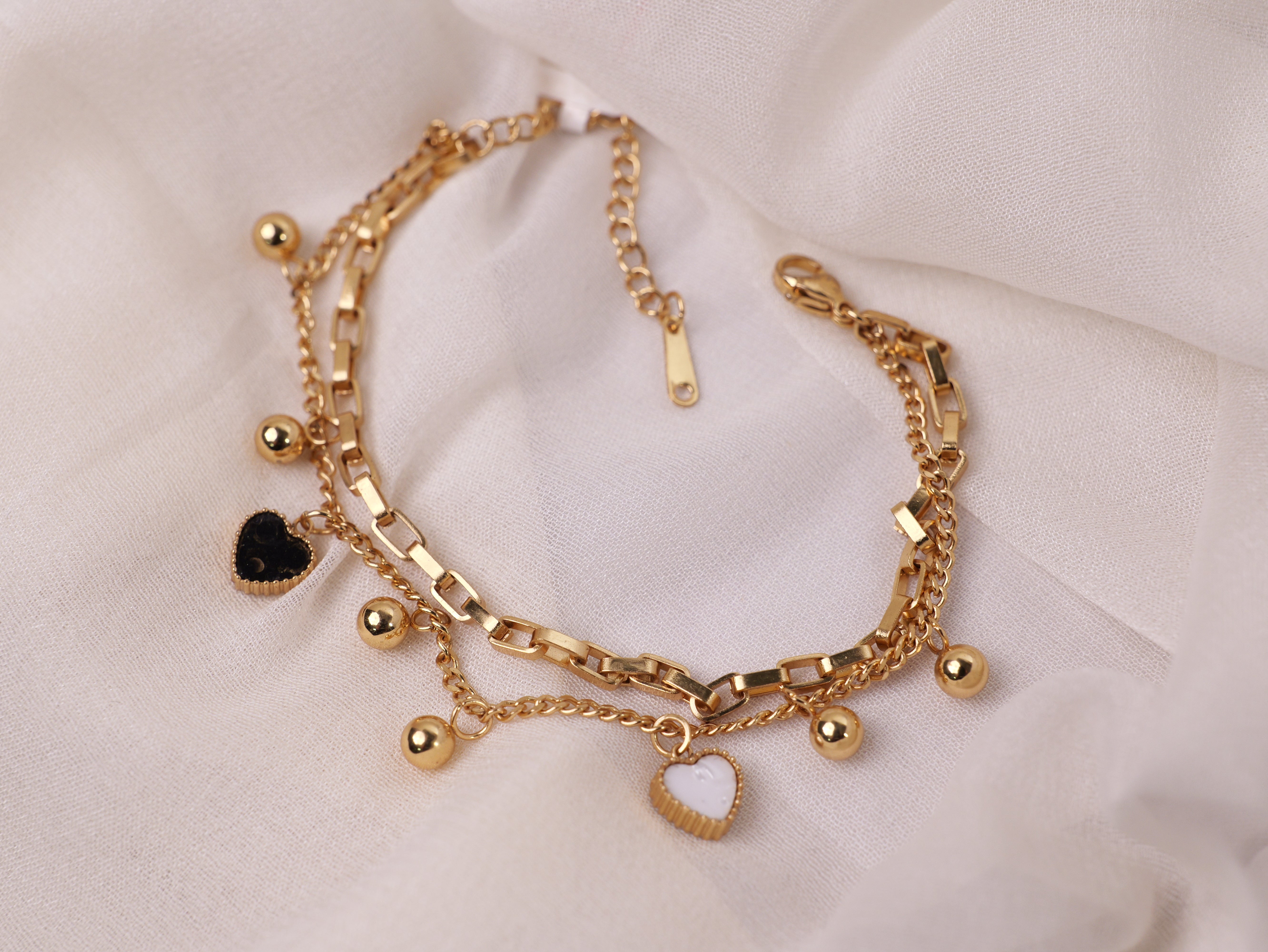 Dual Heart Charm Gold Bracelet