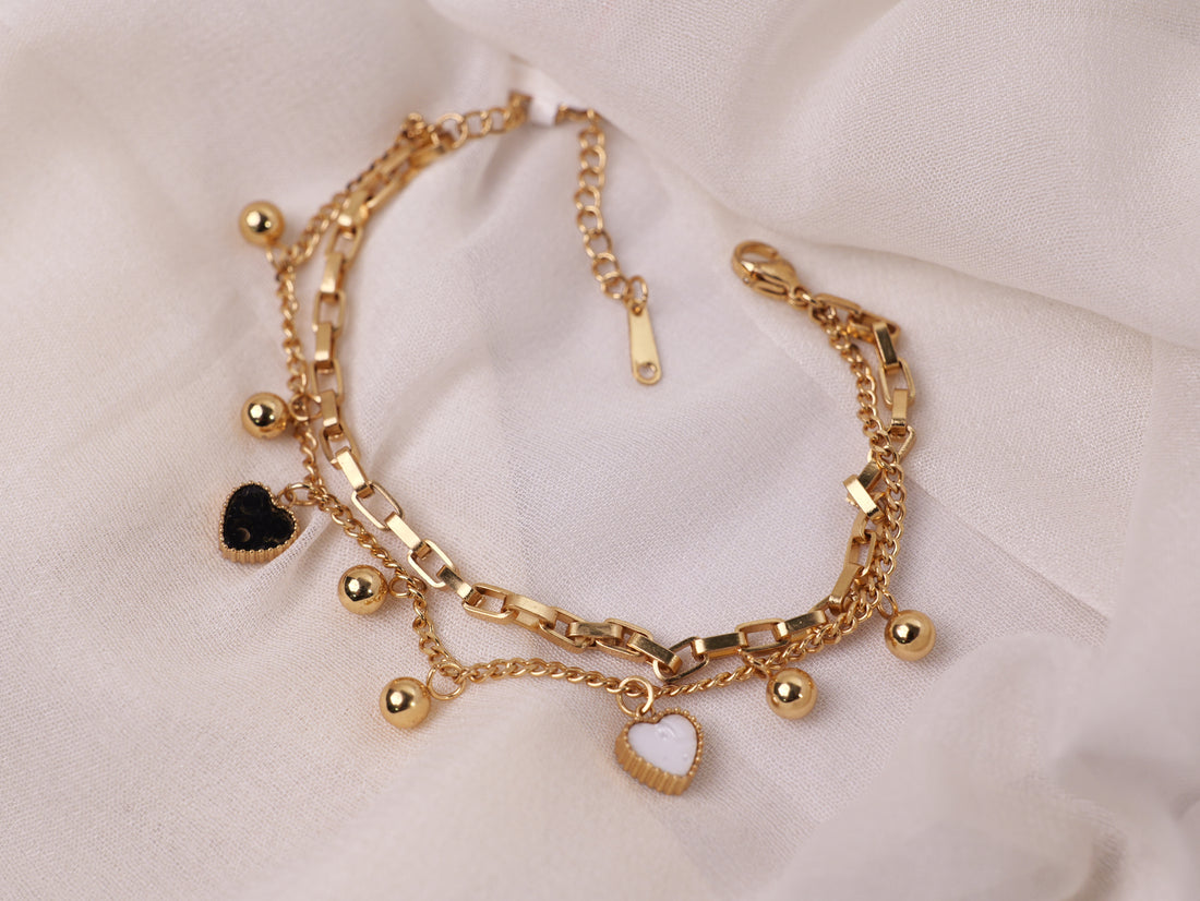 Dual Heart Charm Gold Bracelet