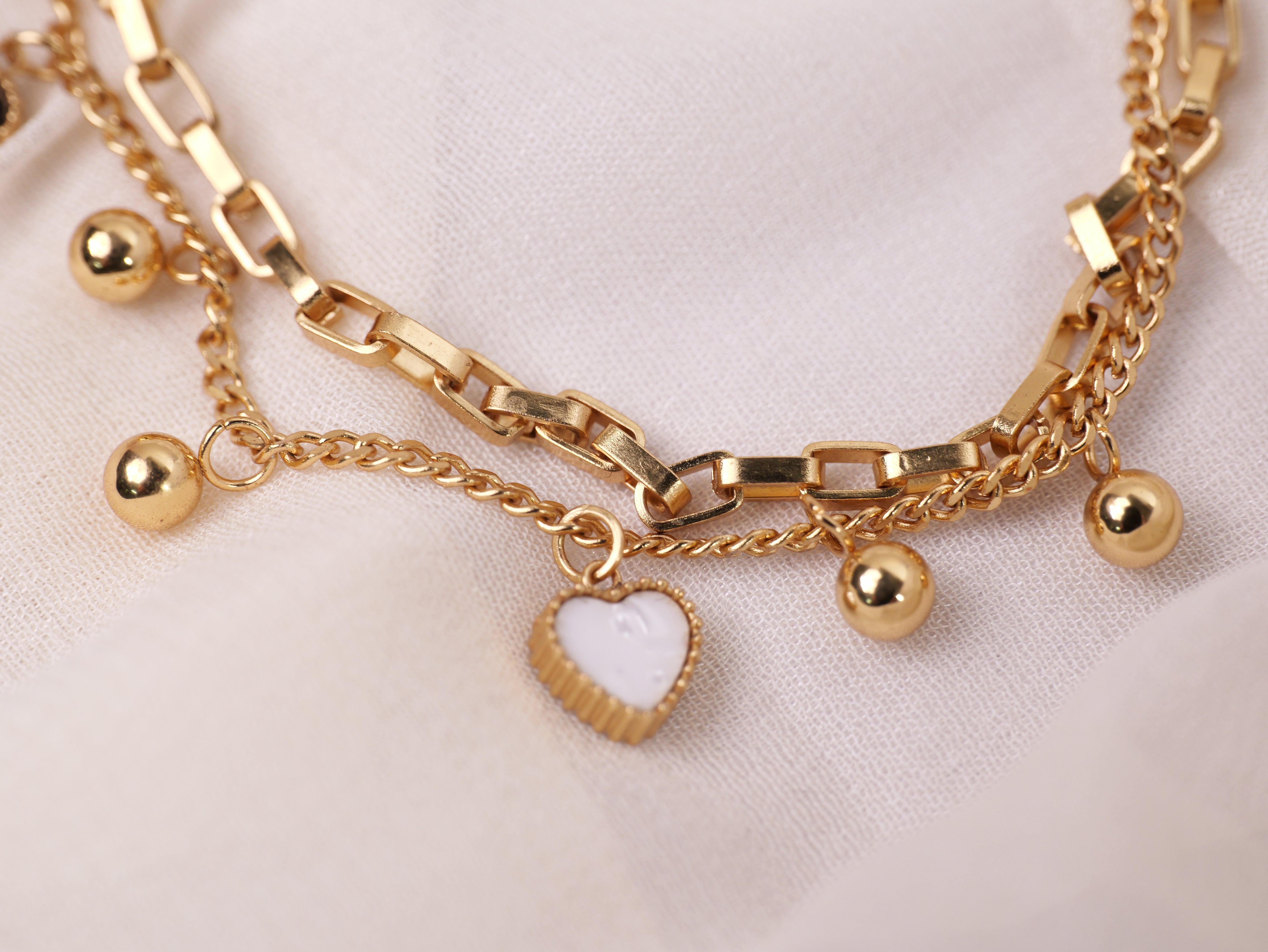Dual Heart Charm Gold Bracelet