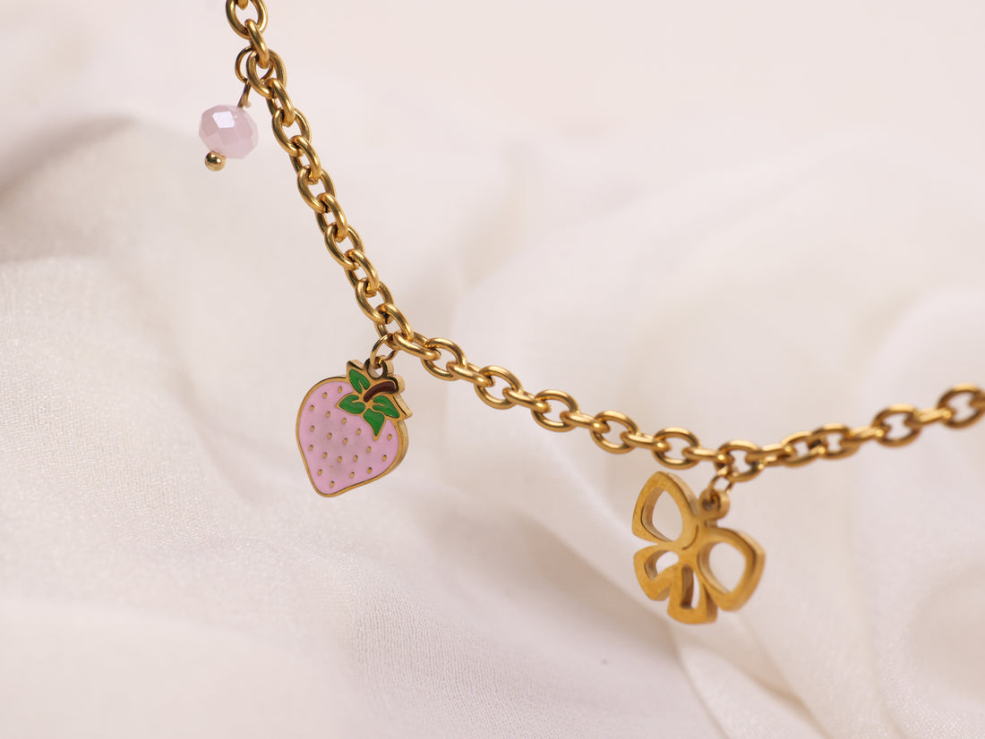 Pink berry & Bow Charm Bracelet