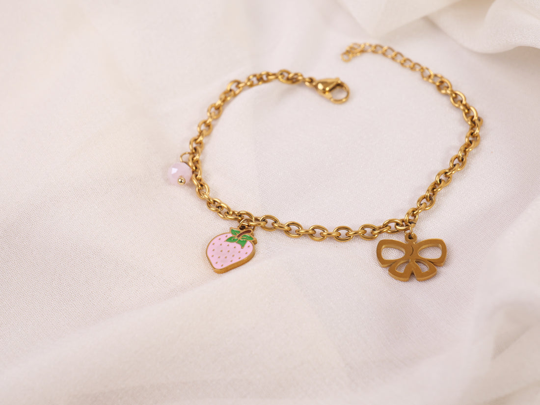 Pink berry & Bow Charm Bracelet