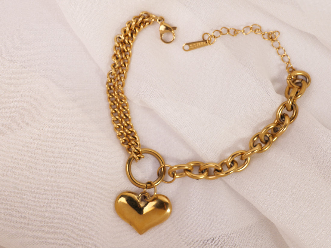 Golden Heartbeat Chain Bracelet | Dainty Pulse Design Bracelet for Women & Girls | Trendy Minimalist Jewellery | Daily & Gifting Wear