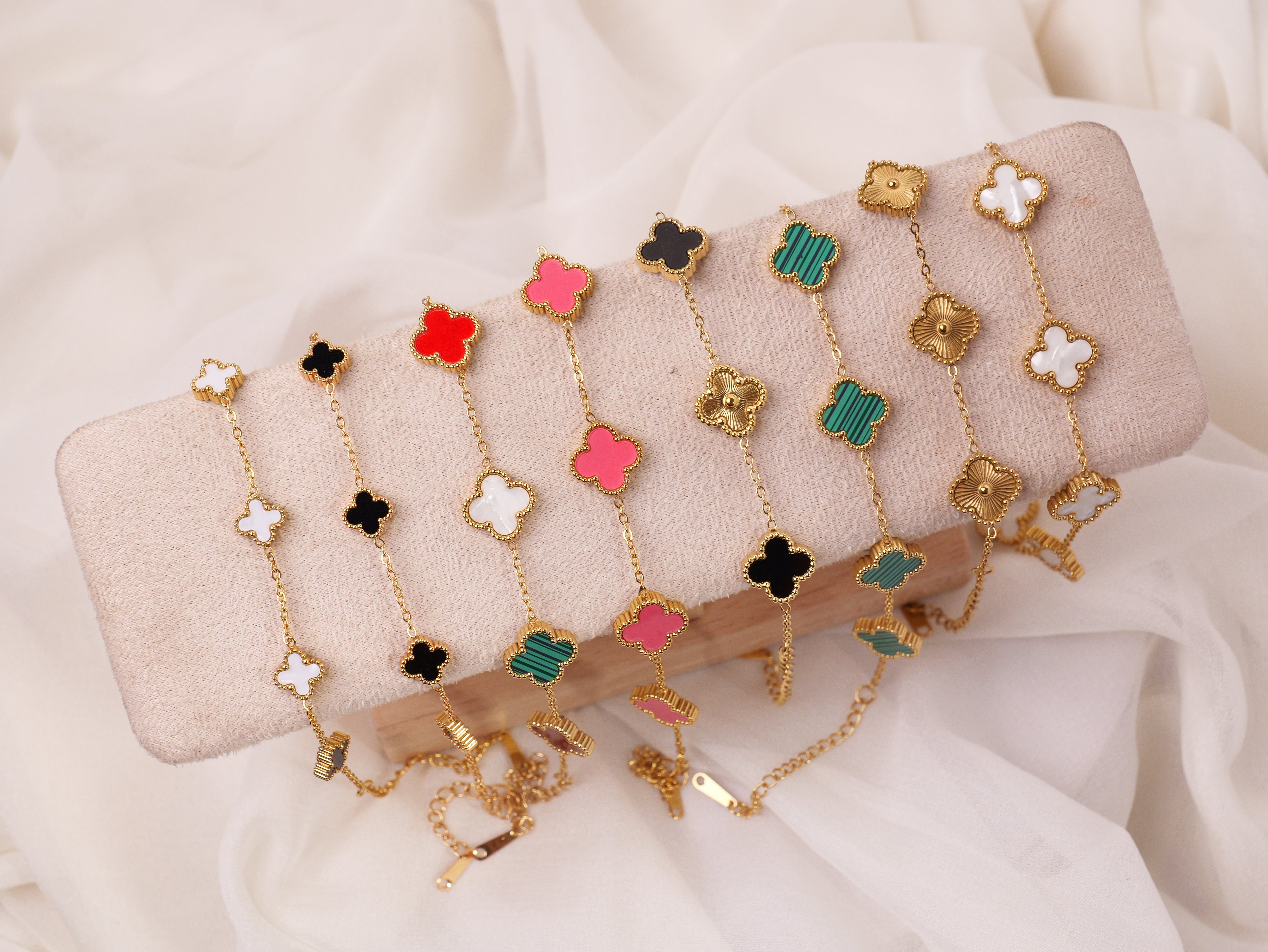 Pink Clover Charm Bracelet