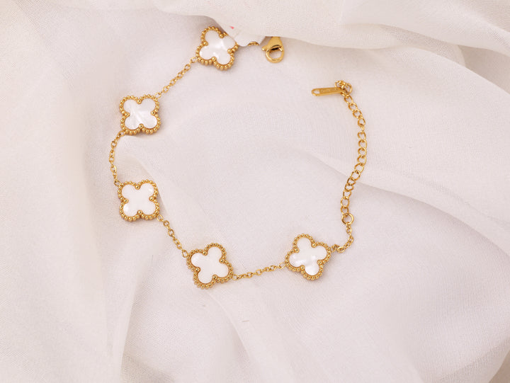 Ivory Clover Charm Bracelet | Elegant Gold-Plated Adjustable Bracelet for Women & Girls | Lucky Four-Leaf Clover Jewellery Gift