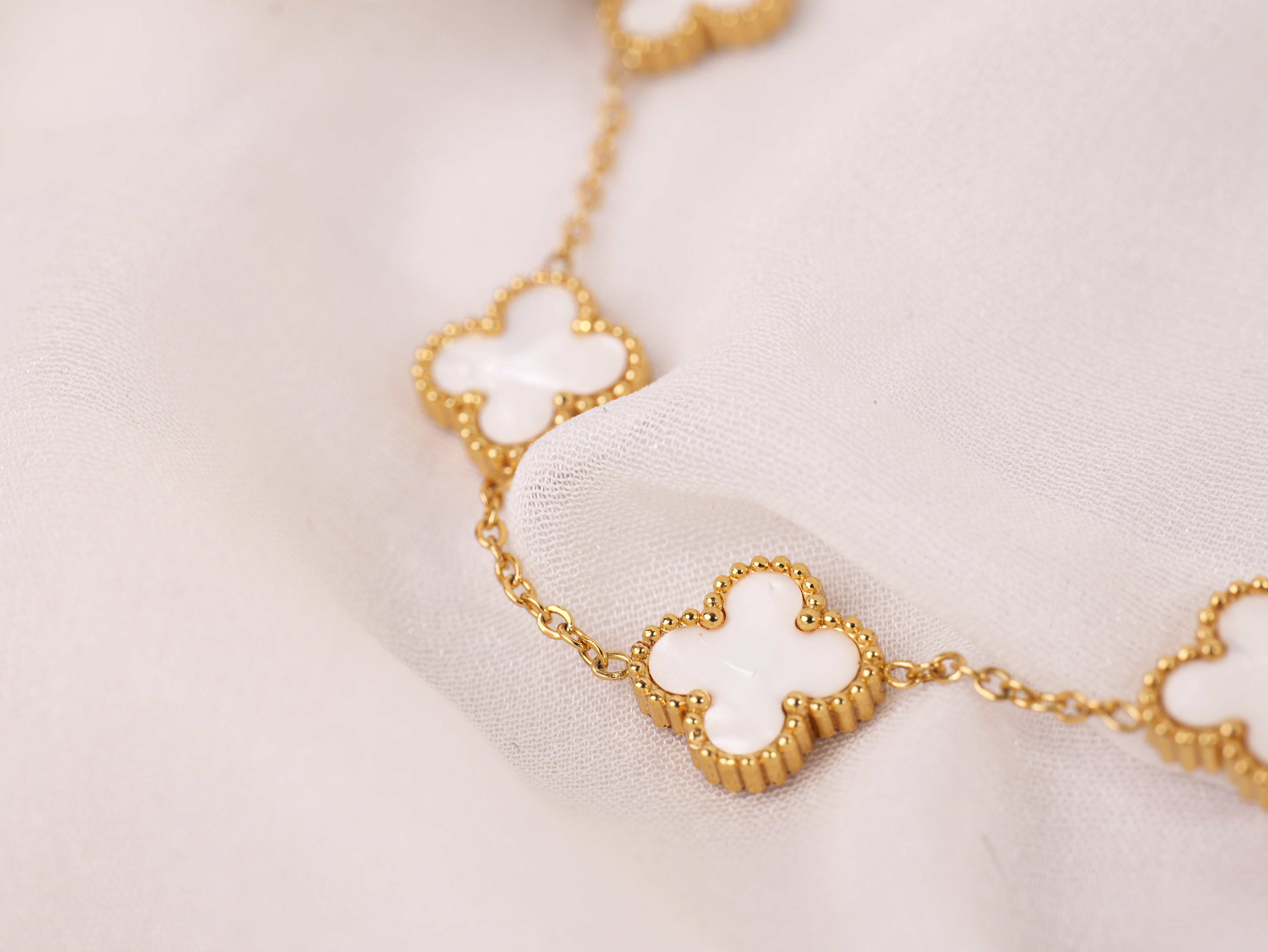 Ivory Clover Charm Bracelet | Elegant Gold-Plated Adjustable Bracelet for Women & Girls | Lucky Four-Leaf Clover Jewellery Gift