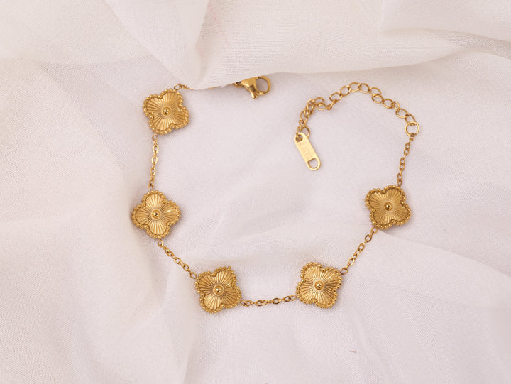 Golden Blossom Clover Charm Bracelet | Gold-Plated Adjustable Bracelet for Women & Girls | Delicate Four-Leaf Clover Jewellery Gift