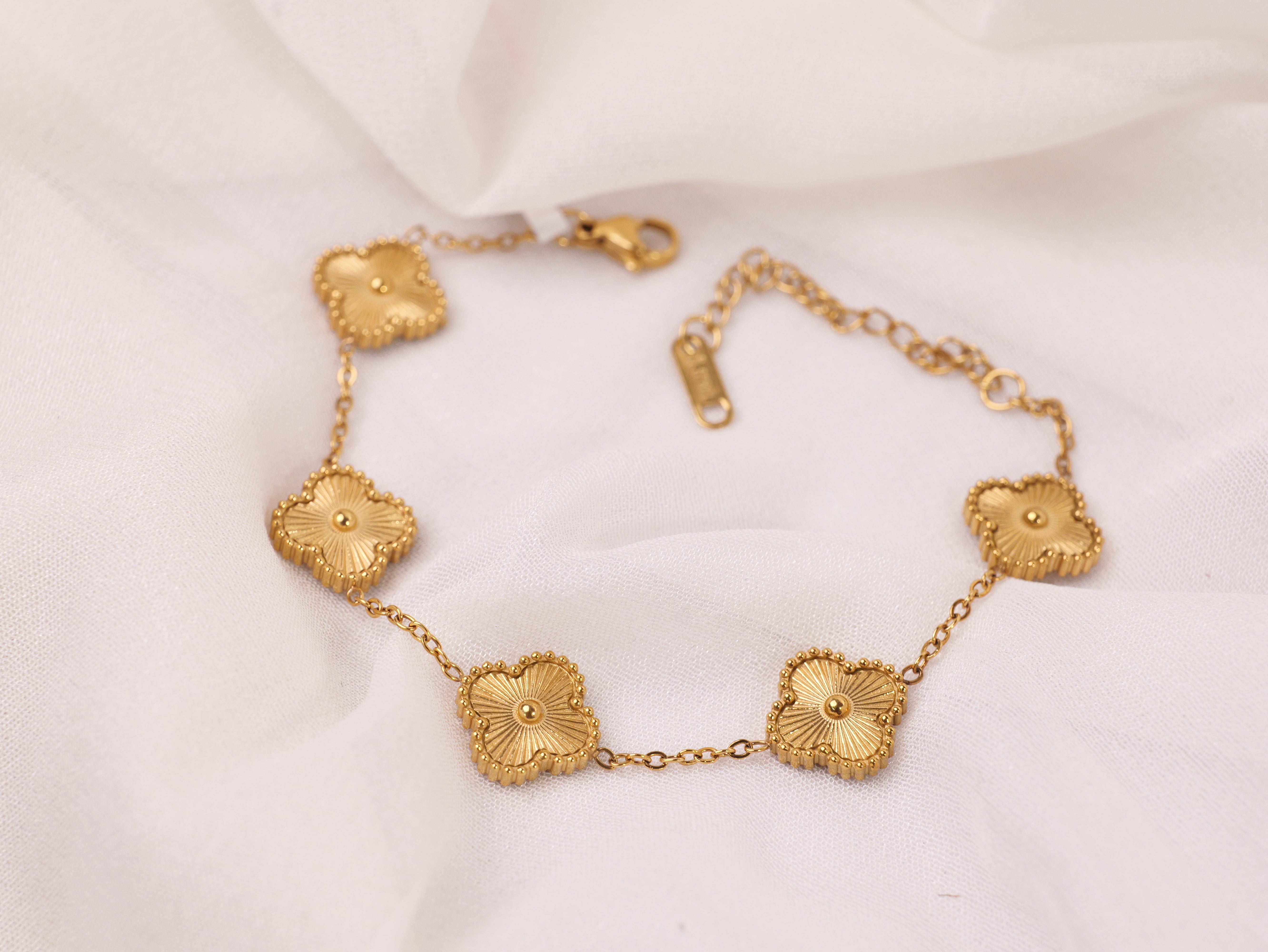 Golden Blossom Clover Charm Bracelet | Gold-Plated Adjustable Bracelet for Women & Girls | Delicate Four-Leaf Clover Jewellery Gift
