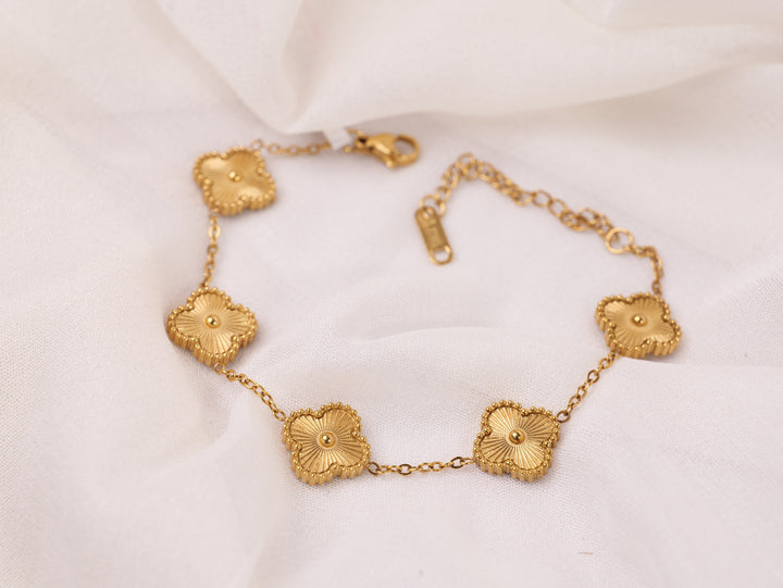 Golden Blossom Clover Charm Bracelet | Gold-Plated Adjustable Bracelet for Women & Girls | Delicate Four-Leaf Clover Jewellery Gift