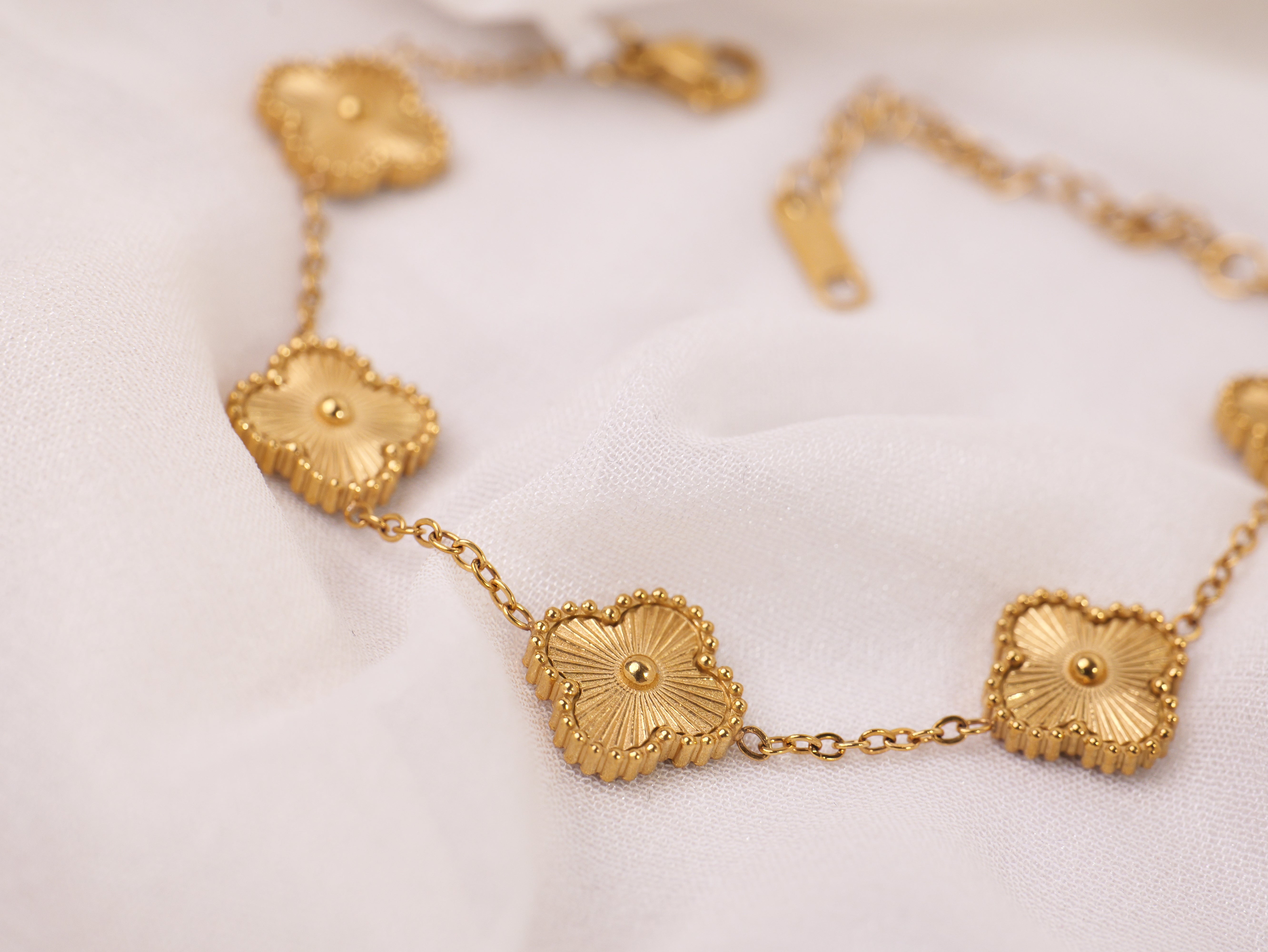 Golden Blossom Clover Charm Bracelet | Gold-Plated Adjustable Bracelet for Women & Girls | Delicate Four-Leaf Clover Jewellery Gift