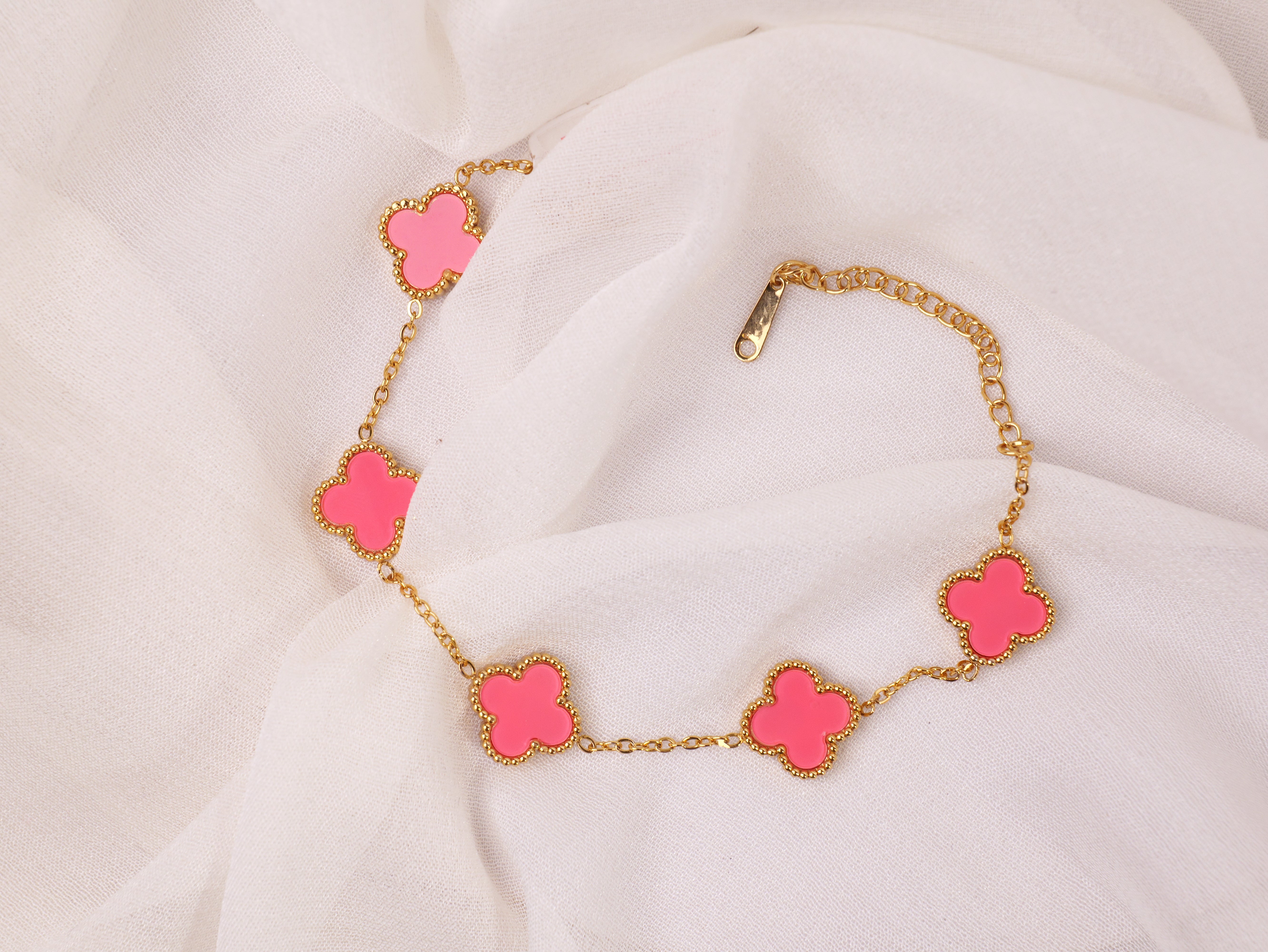 Pink Clover Charm Bracelet
