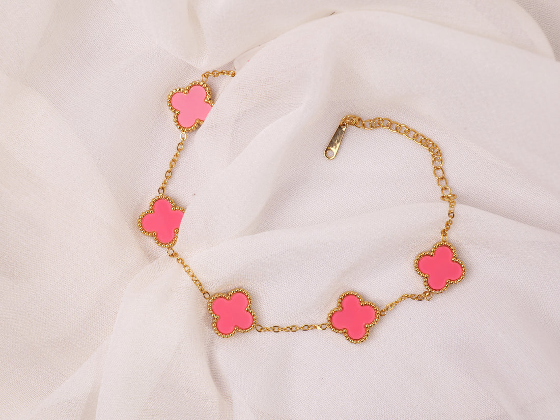 Pink Clover Charm Bracelet