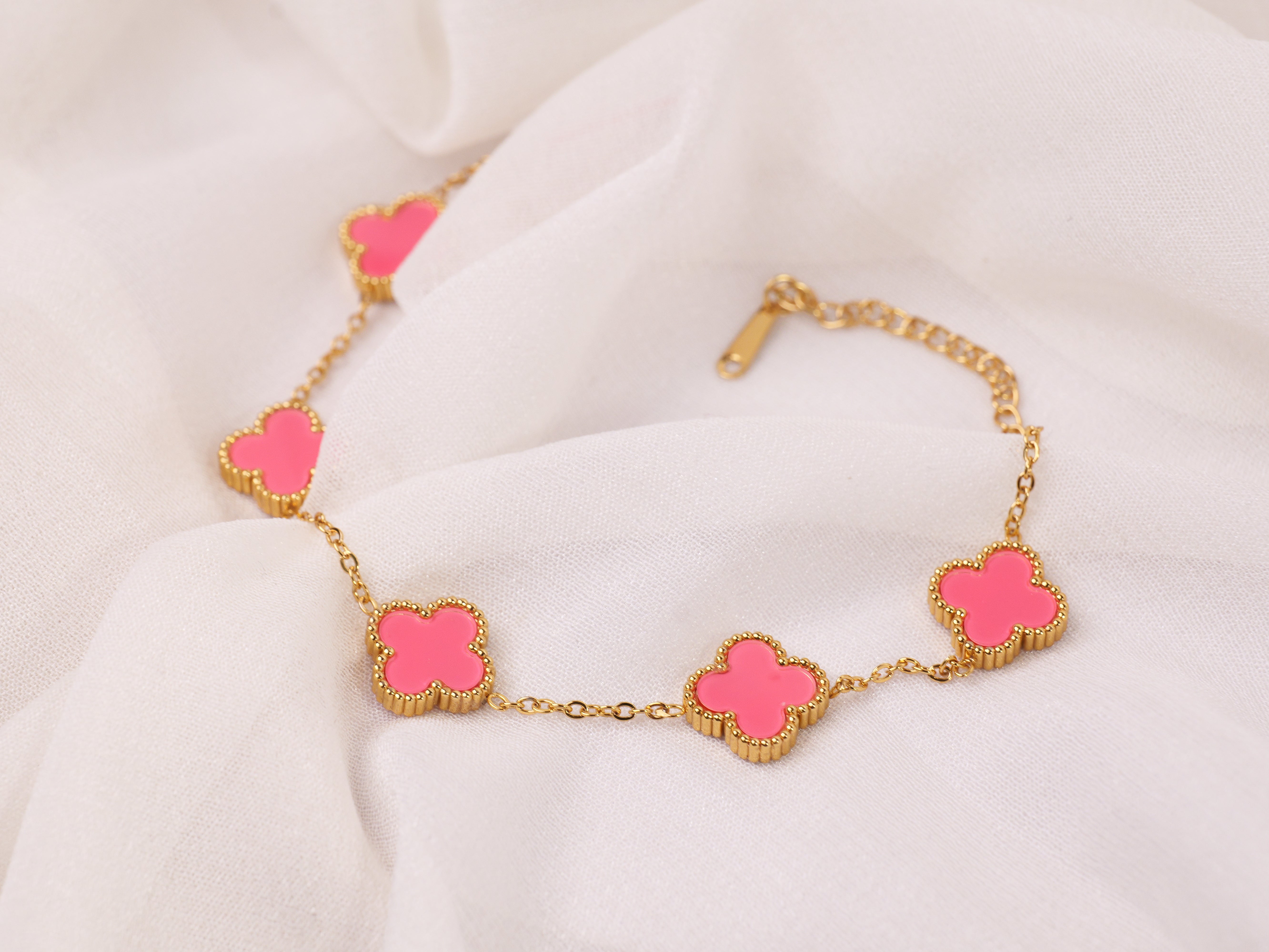 Pink Clover Charm Bracelet
