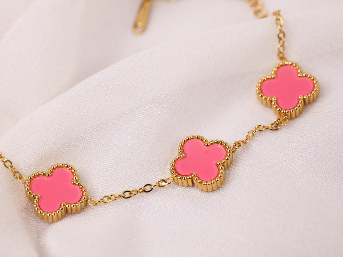 Pink Clover Charm Bracelet